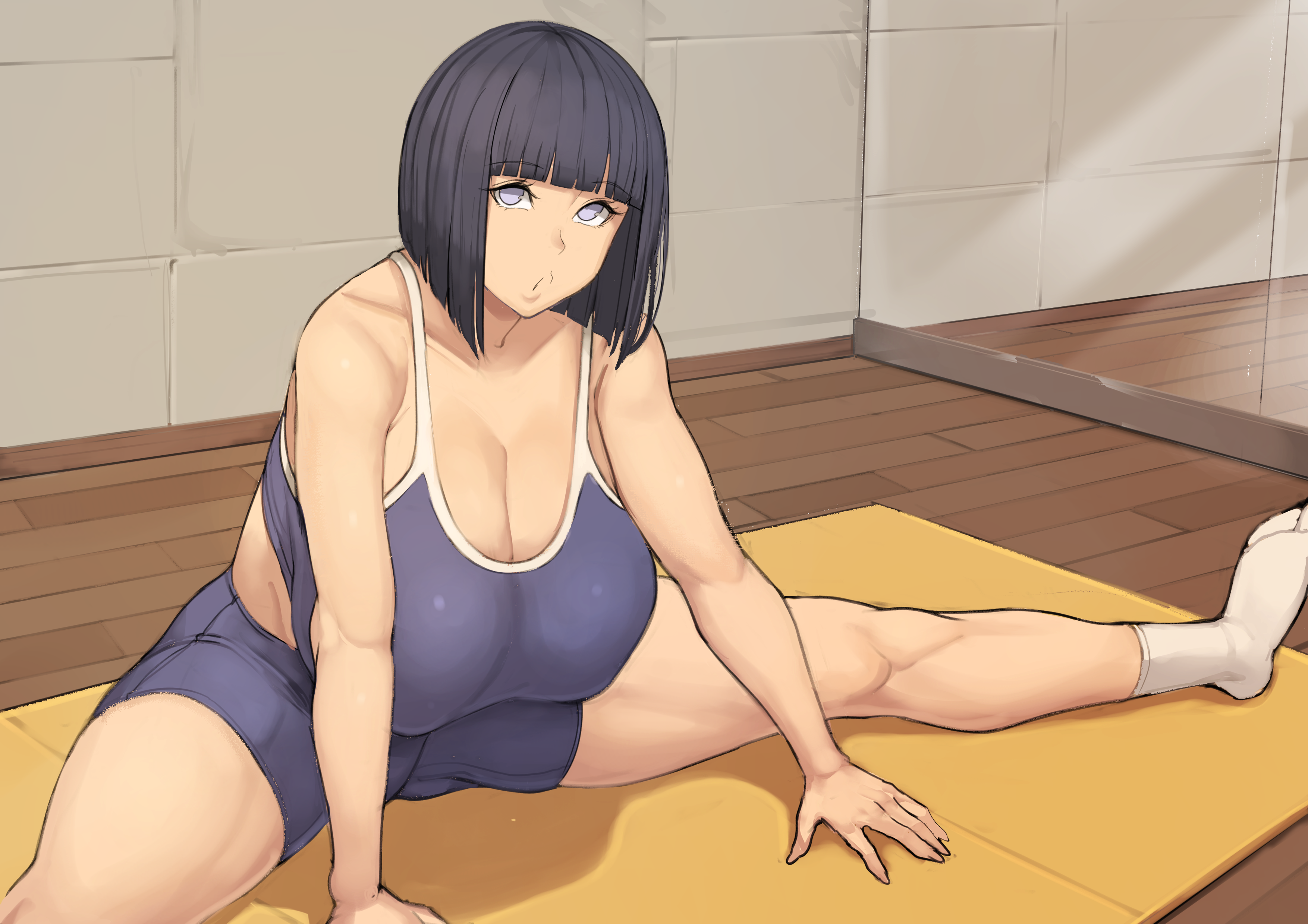 alternate breast size, big breasts, blue eyes, bob cut, boruto: naruto next generations, breasts, breasts bigger than head, fanbox reward, female, female focus, female only, high resolution, highres, huge breasts, hyuuga hinata, large breasts, metal owl, naruto, naruto (series), naruto shippuden, nipples, short hair, splits, spread legs, thick thighs, uzumaki hinata, voluptuous, wide hips