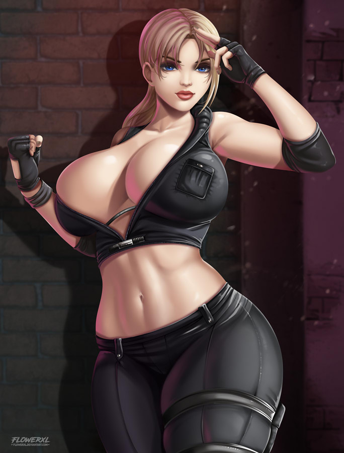 1girls, 2d, big breasts, breasts, cleavage, female, female only, flowerxl, large breasts, mortal kombat, mortal kombat 11, solo, sonya blade