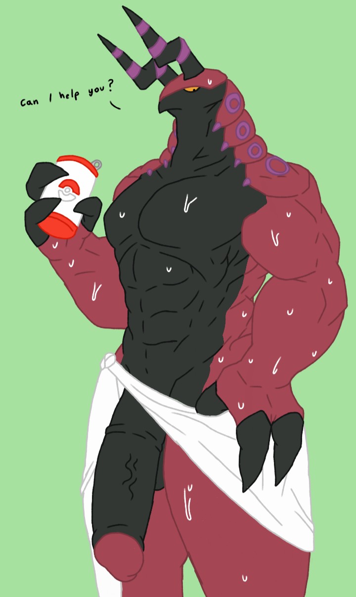 agitype01, anthro, big penis, colored, dialogue, edit, english text, genitals, huge cock, humanoid genitalia, humanoid penis, male, male only, muscular, muscular male, nintendo, penis, pokémon (species), pokemon, pokemon (species), scolipede, solo, talking to viewer, text, video games