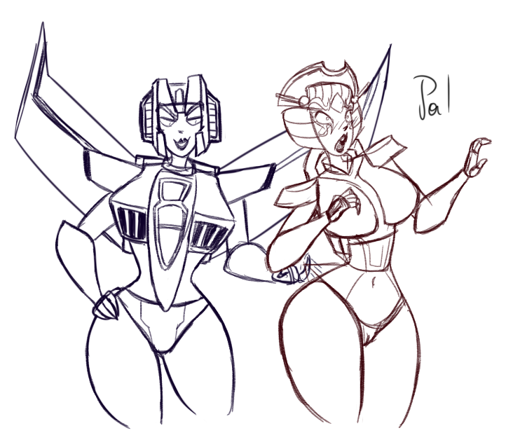 2girls alien alien_girl big_breasts breasts busty curvaceous curves curvy curvy_figure curvy_hips cyberverse duo female female_focus female_only machine monochrome palindrone panties robot robot_girl sketch slipstream thick_legs thick_thighs thong thong_pull transformers wide_hips windblade wings yuri