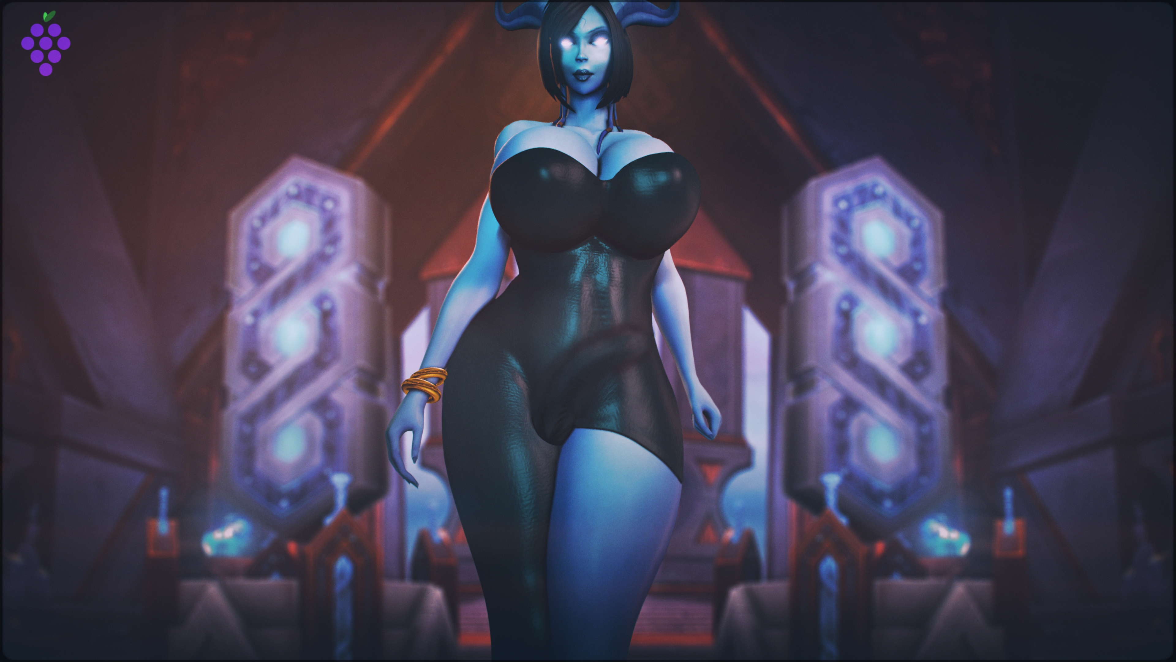 1futa, 3d, alliance futa, big breasts, big penis, blue skin, breasts, bulge, busty, curvy, curvy figure, draenei, draenei futa, futa only, futanari, hips, intersex, legs, looking at viewer, penis, pose, posing, solo, sweetgrapes0101, thick, thick thighs, thighs, vanessa tempest (sweetgrapes), warcraft, wide hips, world of warcraft