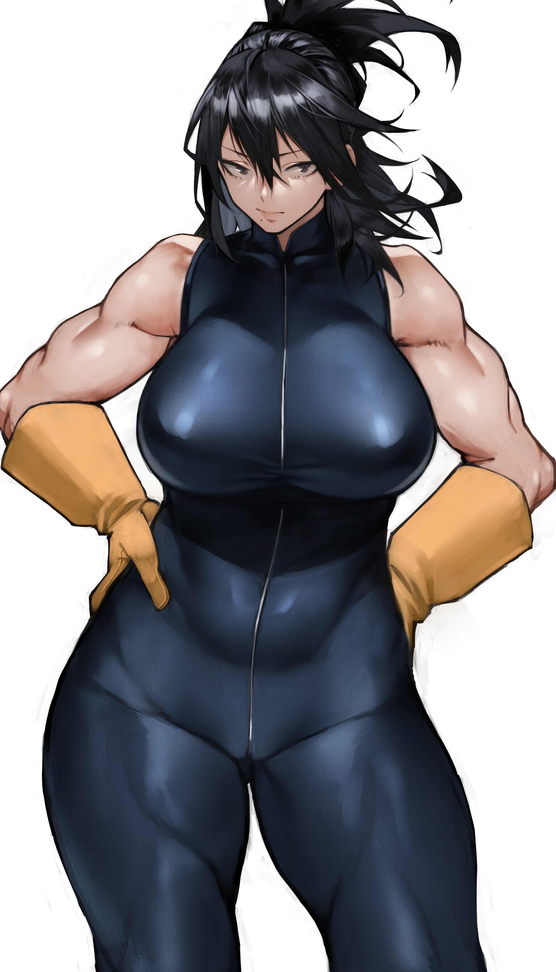 1girls, bodysuit, breasts, cameltoe, clothed, clothing, female, female only, fully clothed, gloves, human, light skin, light-skinned female, looking at viewer, muscular, muscular female, my hero academia, nana shimura, pale skin, pussy, solo, solo female, standing, yoshi55level