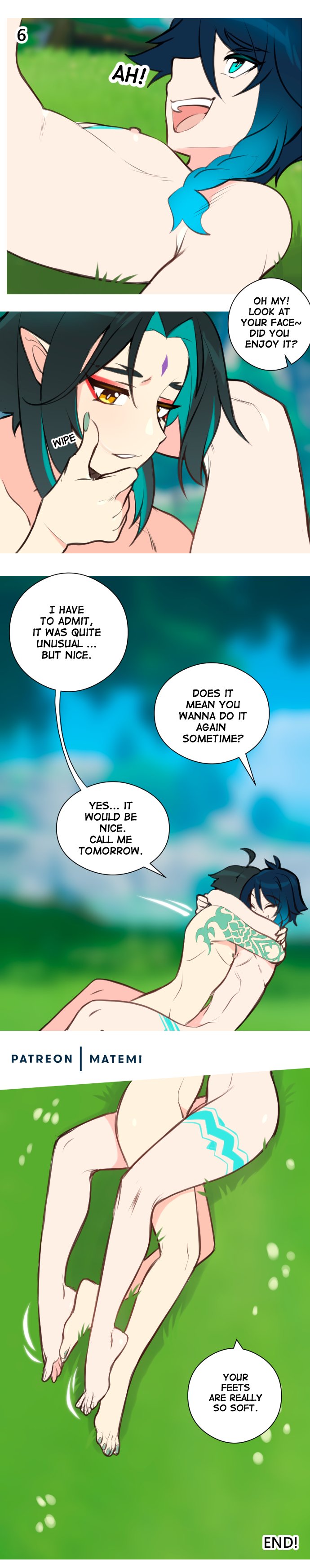 after sex, ass, body markings, feet, femboy, gay, genshin impact, hugging, long legs, male, matemi, nipples, nude, venti (genshin impact), xiao (genshin impact), yaoi