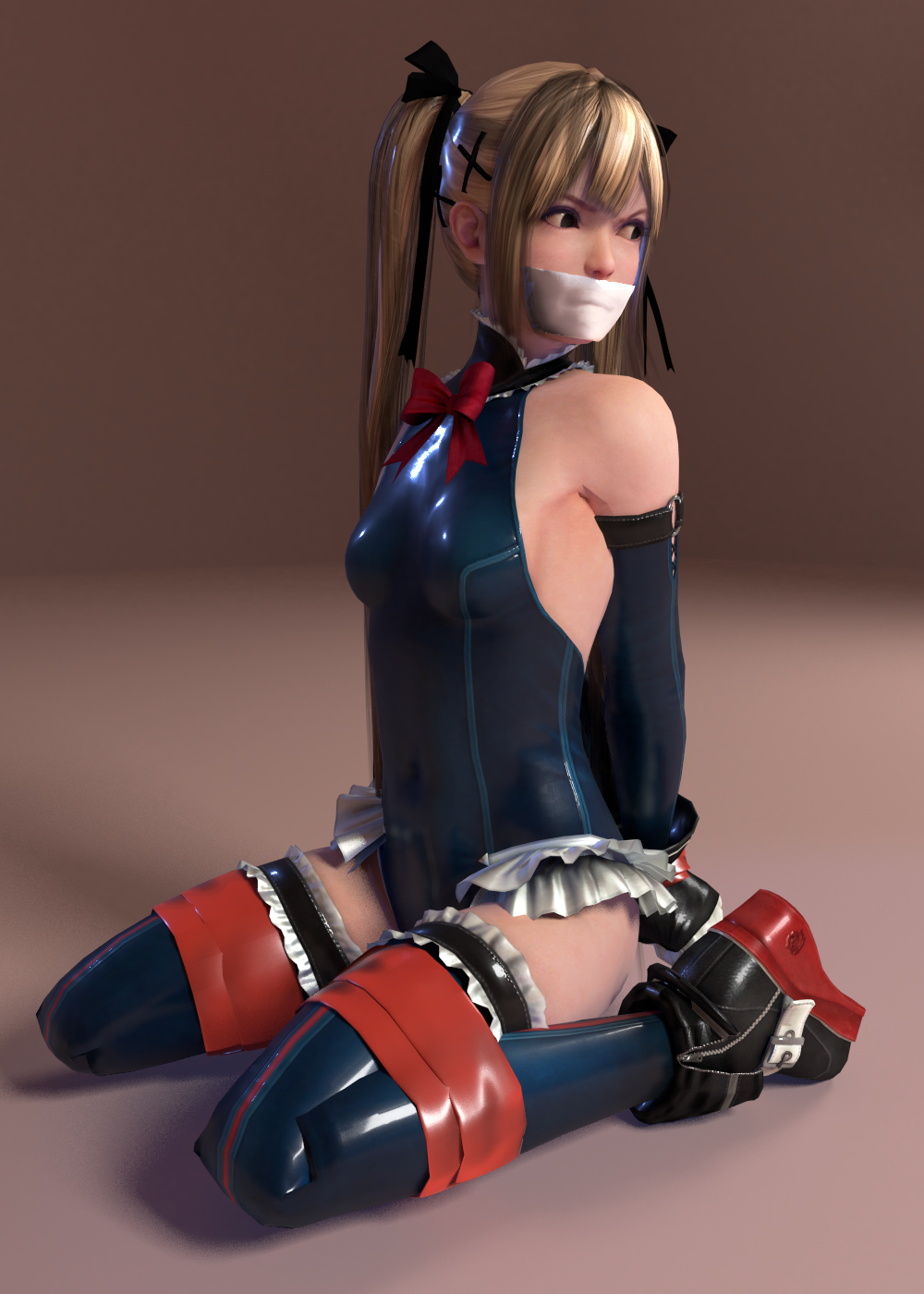 1girls 3d blonde_female bondage dead_or_alive iorel-renders kneeling marie_rose solo