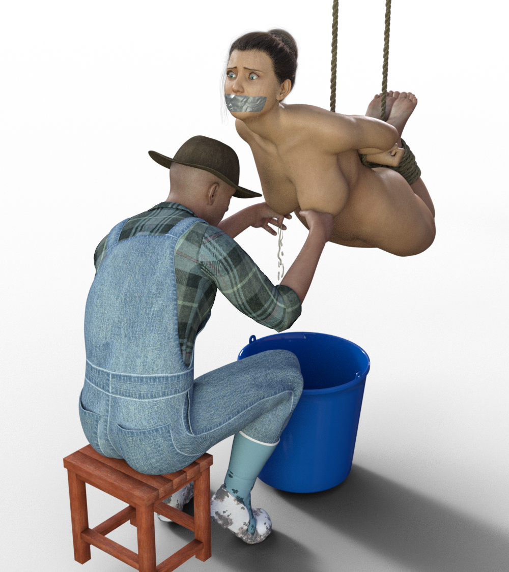 3d bondage breasts daz3d farmer gag male milking suspension tape_gag tikka