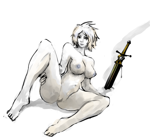 breasts female grabbing_own_leg holding_leg magic_the_gathering nahiri pale-skinned_female pale_skin solo_female sword white_background white_hair