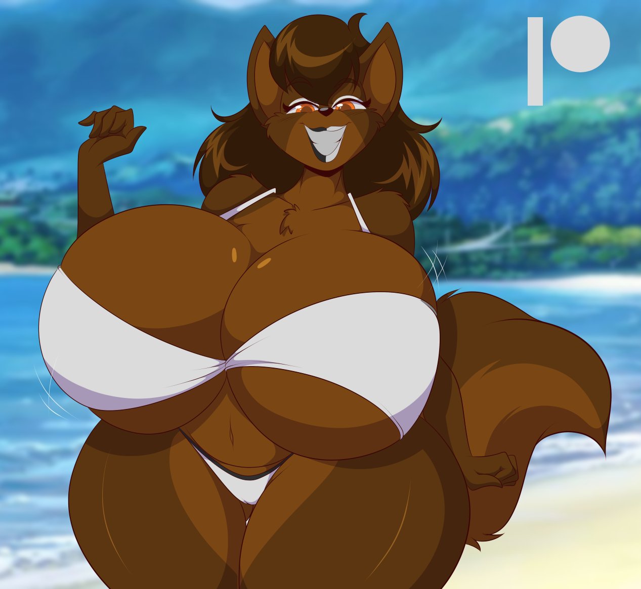 1girls 2021 anthro bbw beach bikini breasts breasts_bigger_than_head brown_eyes brown_fur brown_hair cameltoe canine cubby eyeshadow female female_only fox furry huge_breasts lipstick looking_at_viewer mastergodai multicolored_lipstick original original_character smile smiling solo swimsuit thick_thighs voluptuous vulpine wide_hips willa_blackwood