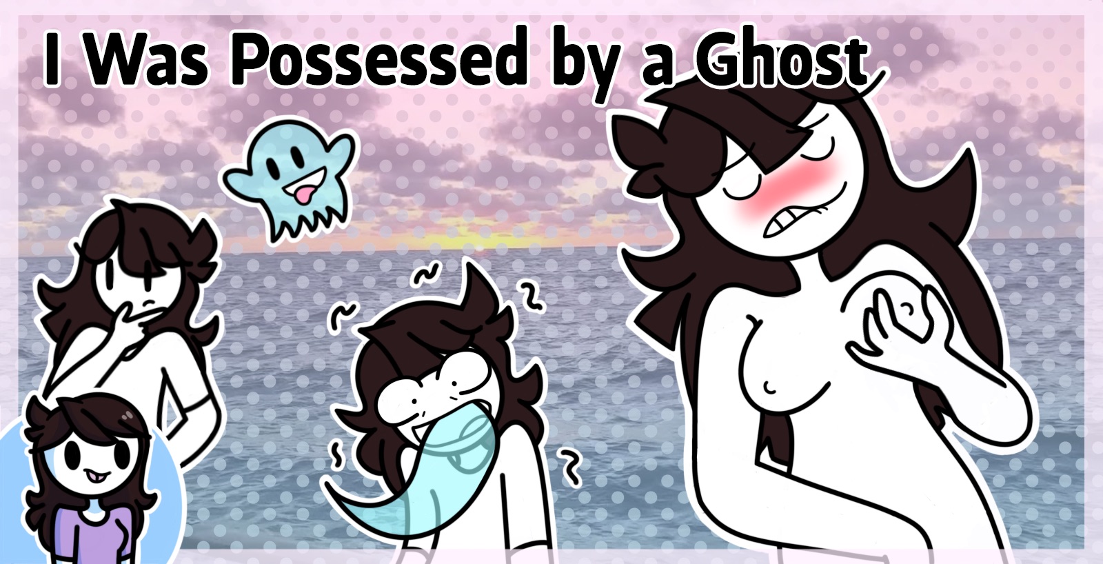 blush, breast grab, breasts, brown hair, eyevi6, female, ghost, jaiden, jaiden animations, jaidenanimations, masturbation, nude, possession, thumbnail, youtube, youtuber