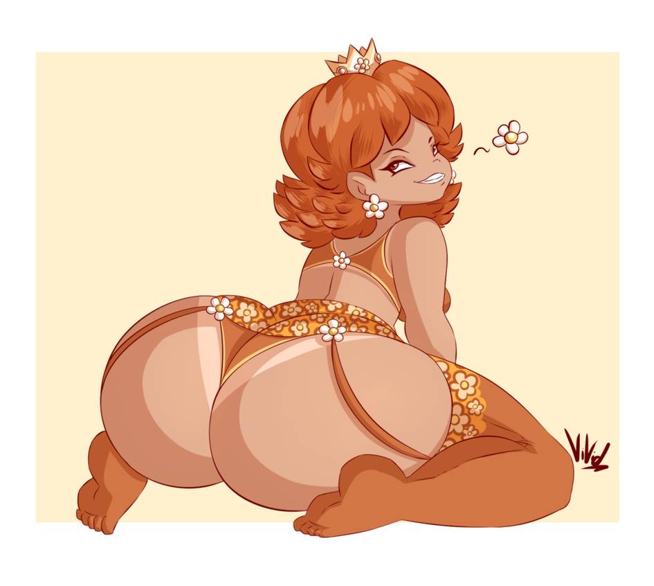 1girls 2018 alternate_skin_color ass big_ass bra clothed crown dark_skin dullvivid feet flower_earrings garter_belt huge_ass lingerie_only mario_(series) nintendo orange_hair orange_panties orange_thighhighs panties pattern_clothing pattern_panties pattern_stockings princess_daisy red_eyes short_hair solo tan tan_skin tanline thighhighs thong underwear