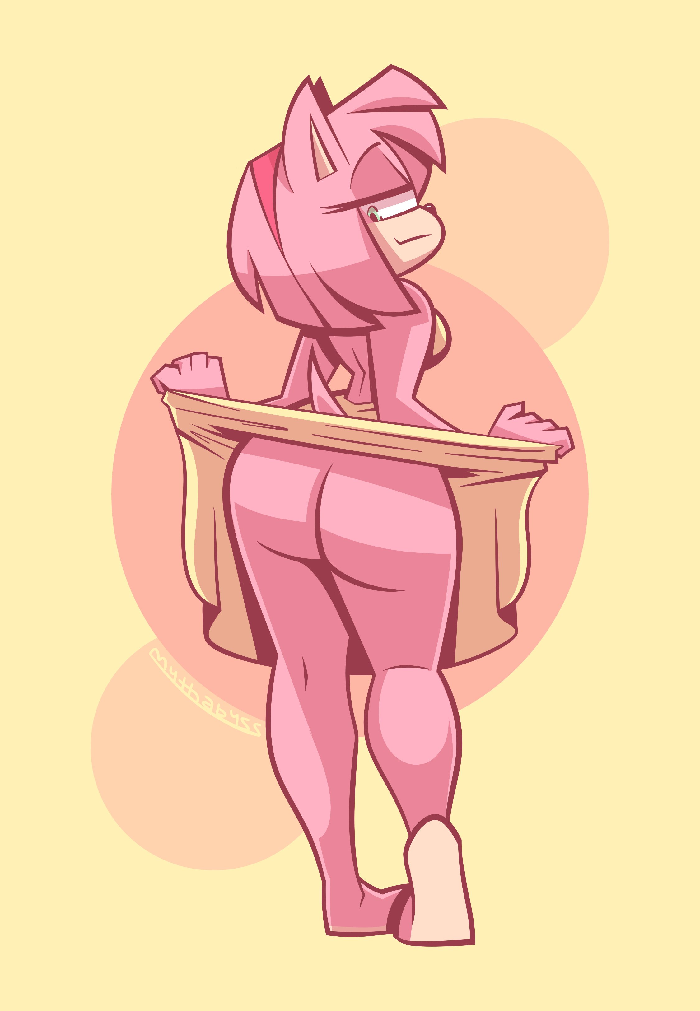2021, absurd res, amy rose, anthro, ass, ass crack, bubble ass, bubble butt, butt crack, clothed, clothing, clothing lift, curvy, dress, dress lift, eulipotyphlan, female, fur, furry, furry only, hedgehog, hi res, lifting dress, lifting skirt, looking back, mammal, mooning, mythabyss, no underwear, pear shaped, pink body, pink fur, rear view, sega, sole female, solo, solo female, sonic (series), sonic the hedgehog (series), tail, upskirt