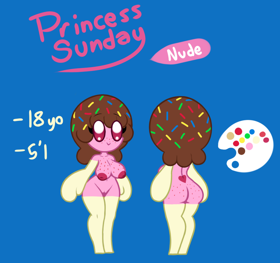 2017 anthro back_view breasts character_profile female female_focus female_only ice_cream naked navel nipples nude nude_female nudity pink_body pussy royalty screwroot solo solo_female standing sunday_(screwroot)