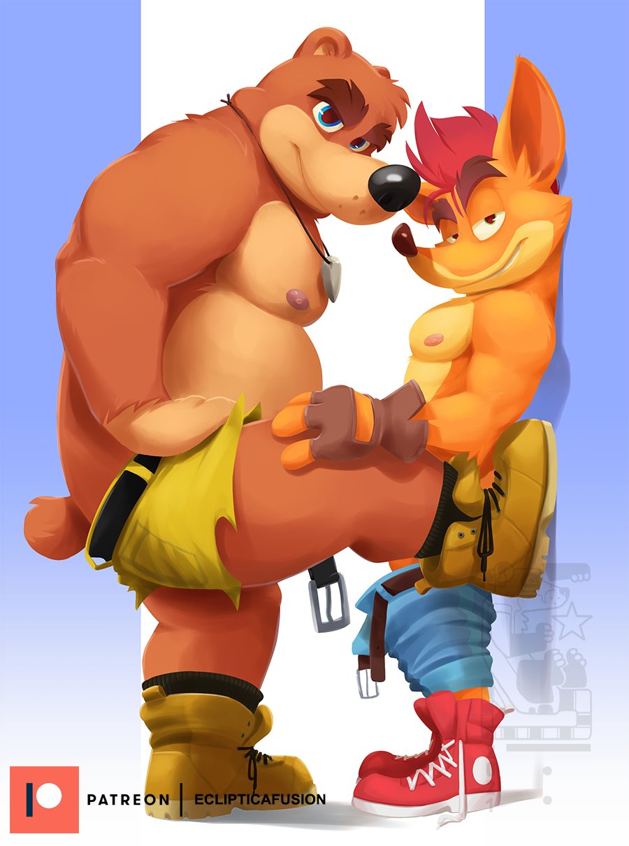 2021 2boys activision against_wall anthro anthro_only areola areolae bandicoot banjo-kazooie banjo_(banjo-kazooie) bara barazoku bear bear_ears bear_tail bedroom_eyes belly belt black_nose blue_eyes boots bottomwear bottomwear_only brown_body brown_fur chubby chubby_anthro chubby_male clothed clothed_male clothing countershading crash_(series) crash_bandicoot crossover dad_bod dadbod denim denim_clothing duo eclipsewolf eclipticafusion eyebrows fingerless_gloves fit fit_male footwear footwear_only fur furry furry_only gay gloves hair half-closed_eyes hand_on_hip hand_on_leg hand_on_thigh handwear head_tuft hi_res high_resolution highres humanoid humanoid_hands leaning leaning_back leaning_forward leg_lift leg_up looking_at_viewer male male/male male_only mammal marsupial moobs musclegut muscular muscular_anthro muscular_male narrowed_eyes necklace open_bottomwear open_clothes open_clothing open_pants orange_body orange_fur overweight overweight_anthro overweight_humanoid overweight_male pants pants_down partially_clothed patreon patreon_logo patreon_username pecs pose posing raised_eyebrows rareware red_eyes red_hair seductive seductive_look shoelaces shoes shorts simple_background size_difference slightly_chubby smile sneakers socks standing tease teasing teeth thick_eyebrows topless torn_clothes torn_clothing tuft undone_belt ursid ursine video_games watermark white_sclera yaoi