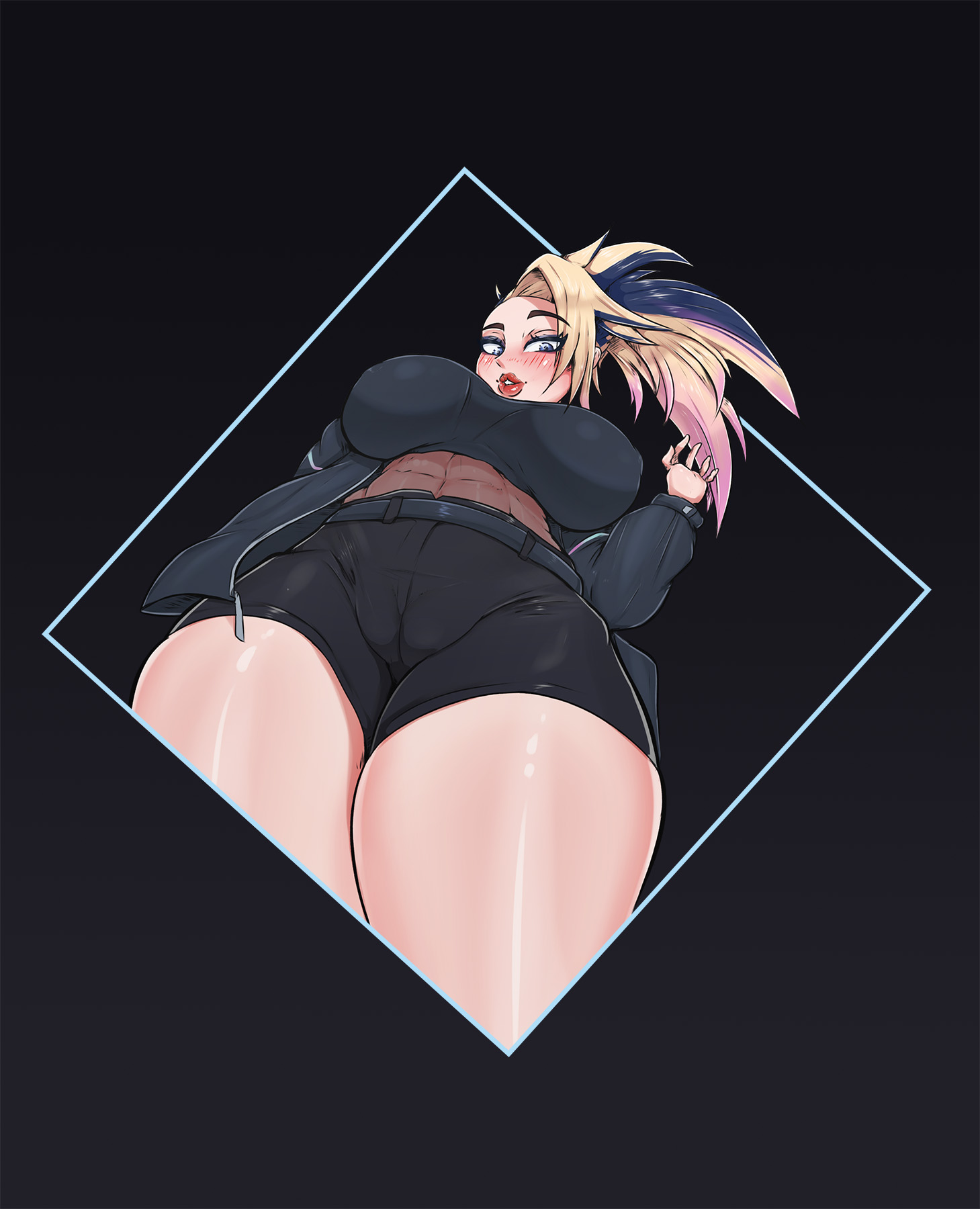 1girls, 2021, akali, alternate costume, big breasts, breasts, female, female only, jouljehart, k/da all out akali, k/da all out series, k/da series, large breasts, league of legends, looking at viewer, riot games, solo, thick thighs, wide hips