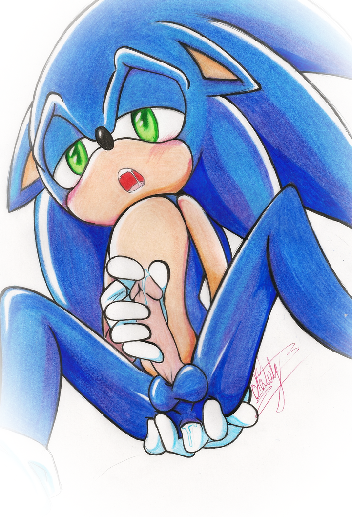 anthro fingering front_view fur green_eyes hedgehog male male_only mammal masturbation nataly-b nude penis solo sonic_(series) sonic_the_hedgehog tagme