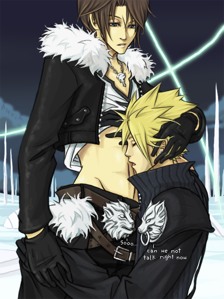 clothes cloud_strife color crossover dissidia dissidia_final_fantasy emblem final_fantasy final_fantasy_vii final_fantasy_viii gay human male male_only multiple_males squall_leonhart tagme yaoi