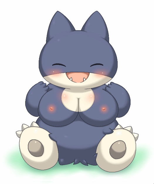 blush breasts closed_eyes driver000 fangs happy large_breasts munchlax nintendo nipples open_mouth pokemon