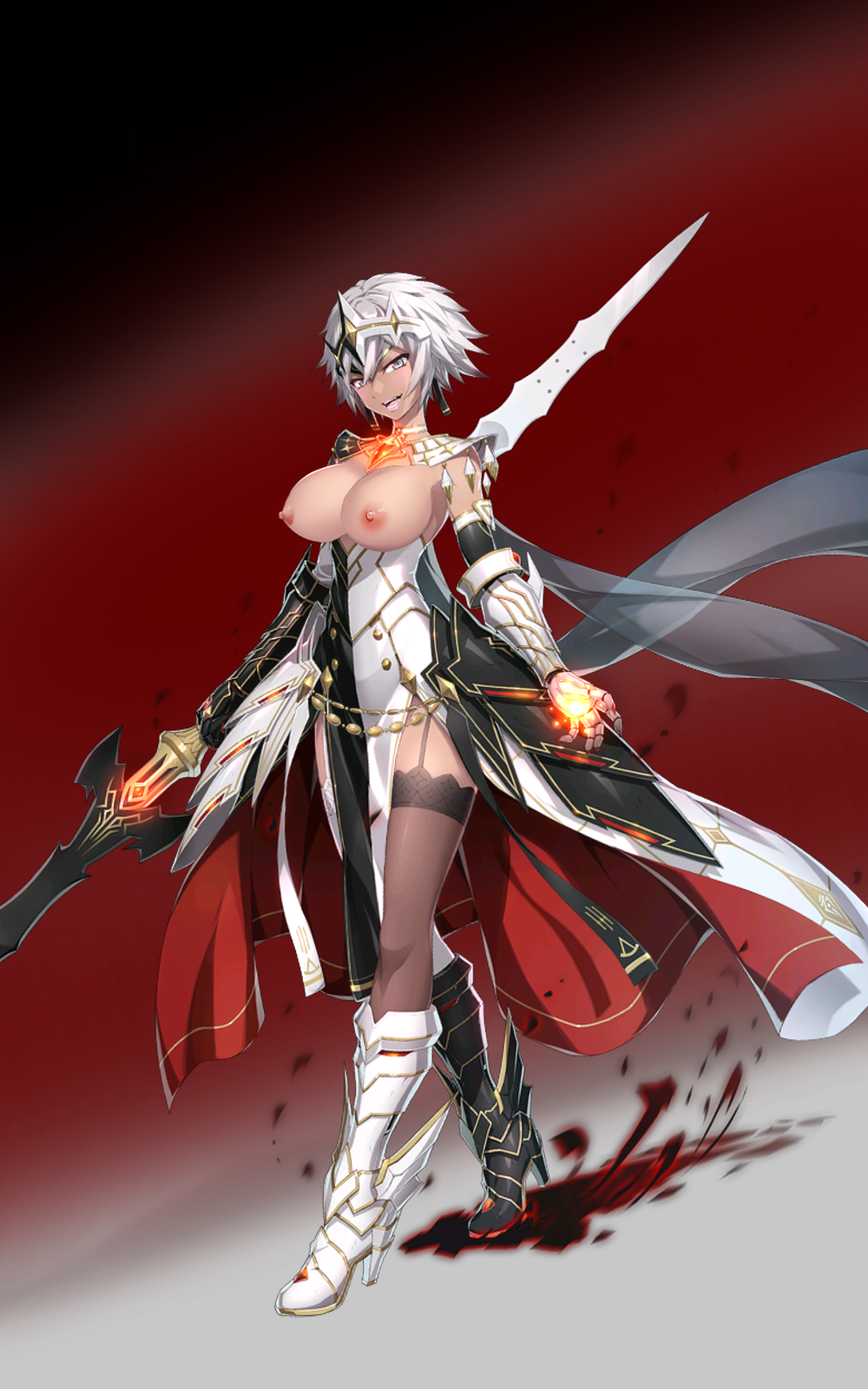 big_breasts dark-skinned_female dark_skin edit epic7 ilynav_(epic7) white_hair