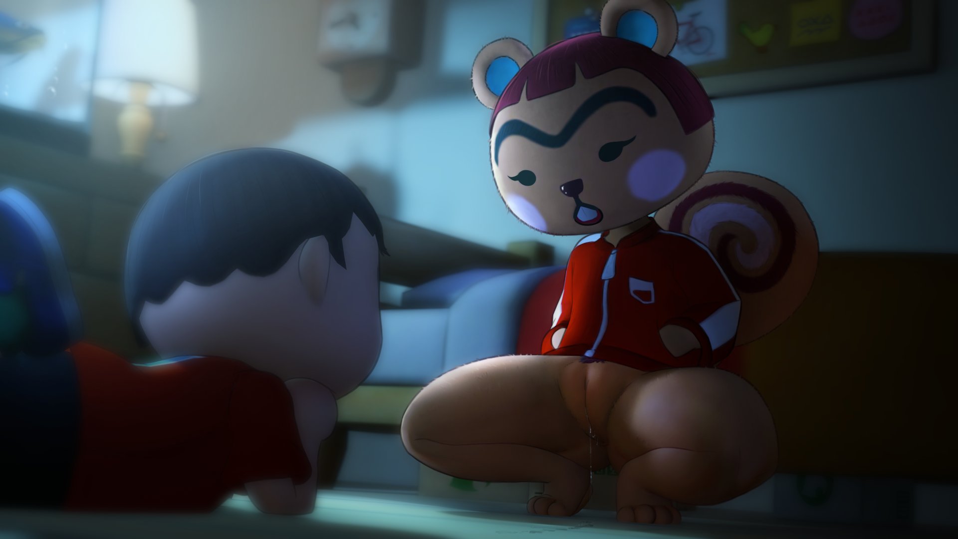 1girls, 3d, animal crossing, bottomless, female, furry, greatm8, hazel (animal crossing), nintendo, pussy, pussy juice, source filmmaker, spread legs, squirrel