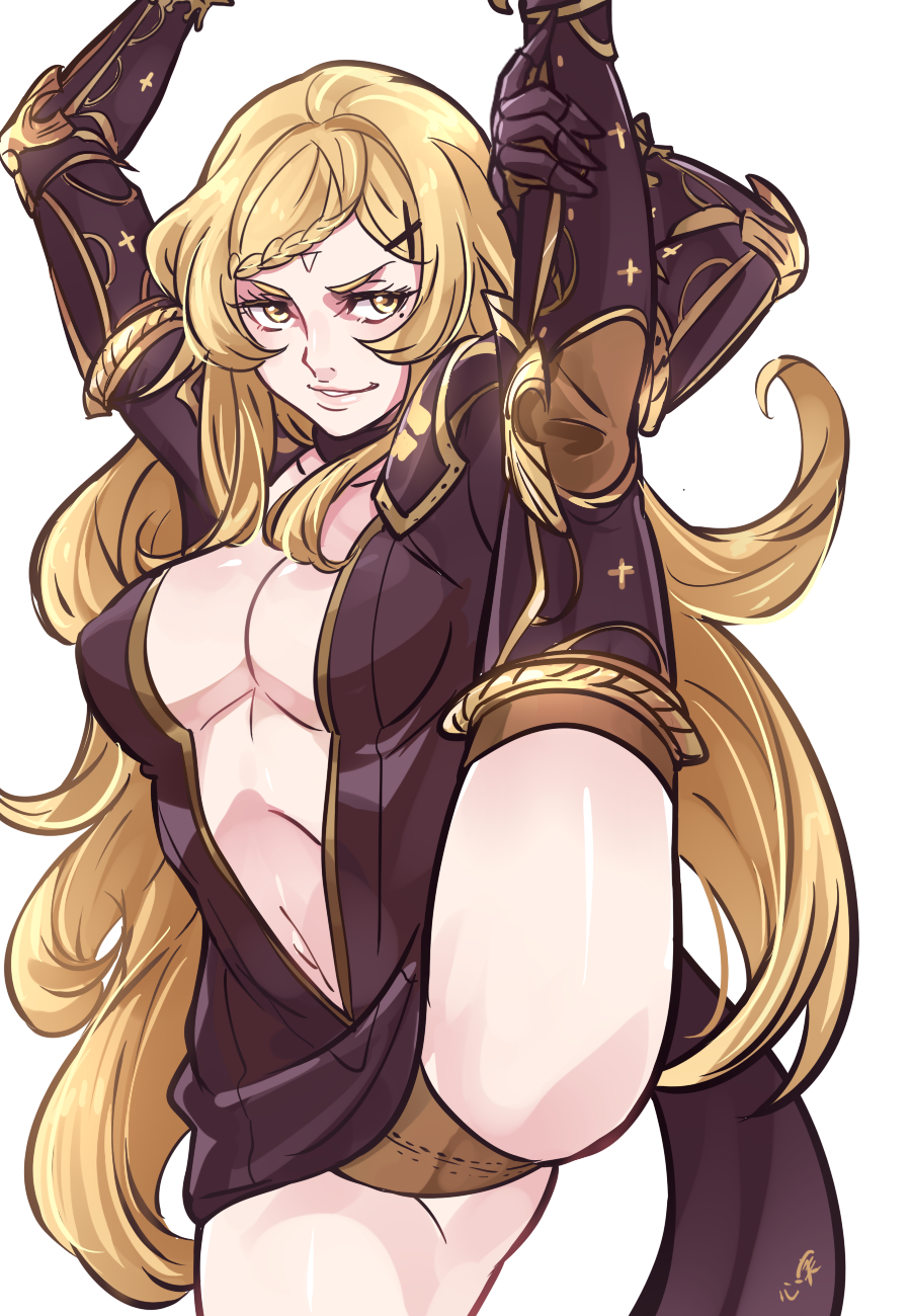 blonde_hair breasts drag-on_dragoon_3 drakengard_3 female five_(drag-on_dragoon) five_(drakengard) kokomidraws long_hair medium_breasts one_leg_up panties smile thick_thighs