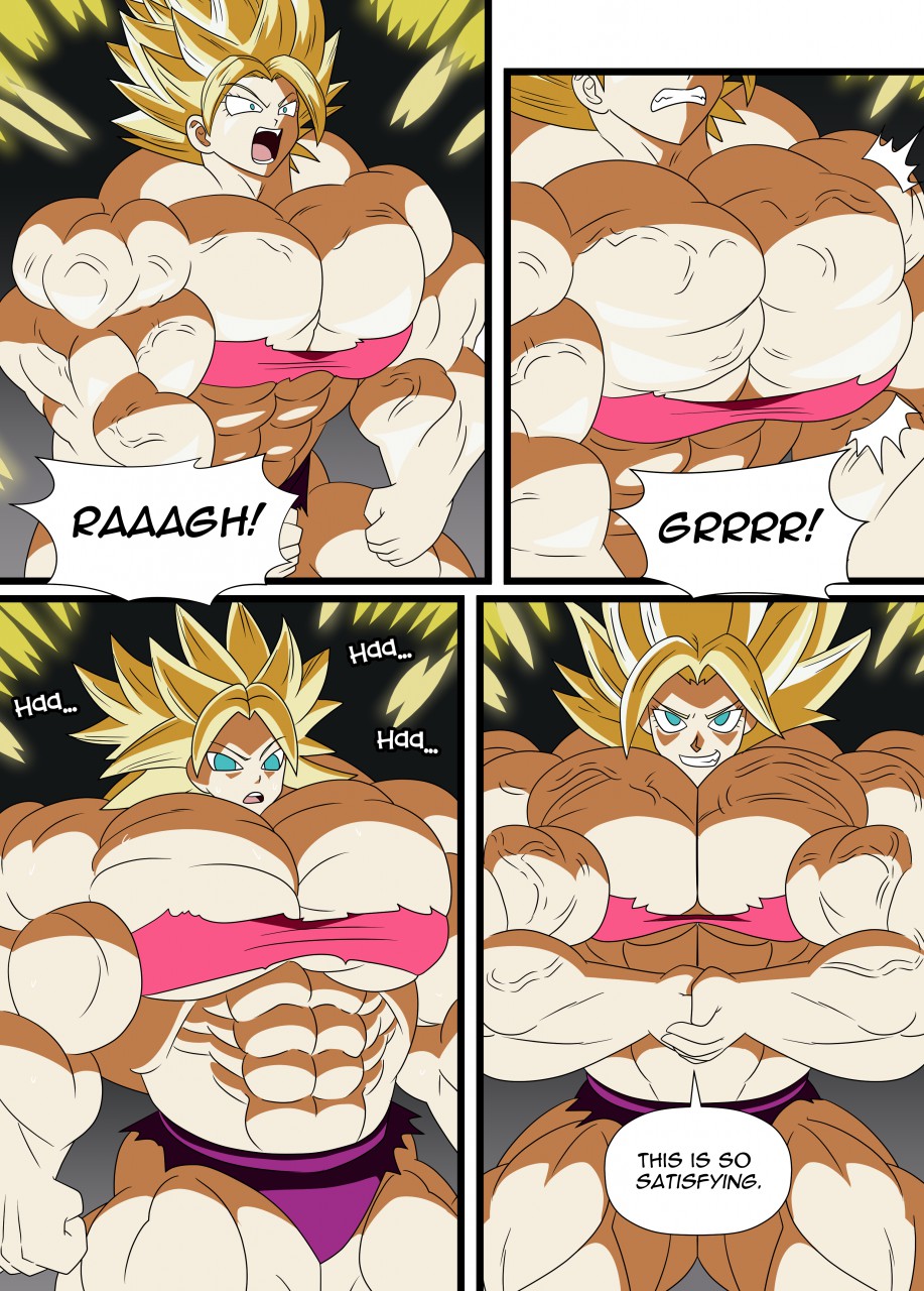 big_muscles bulky caulifla clothes_barely_covering comic_page commission depraveddefense dragon_ball dragon_ball_super end_page female female_saiyan flexing_arms muscle_growth muscular_female ripped_clothing speech_bubbles super_saiyan tattered_clothing veiny_arms veiny_breasts