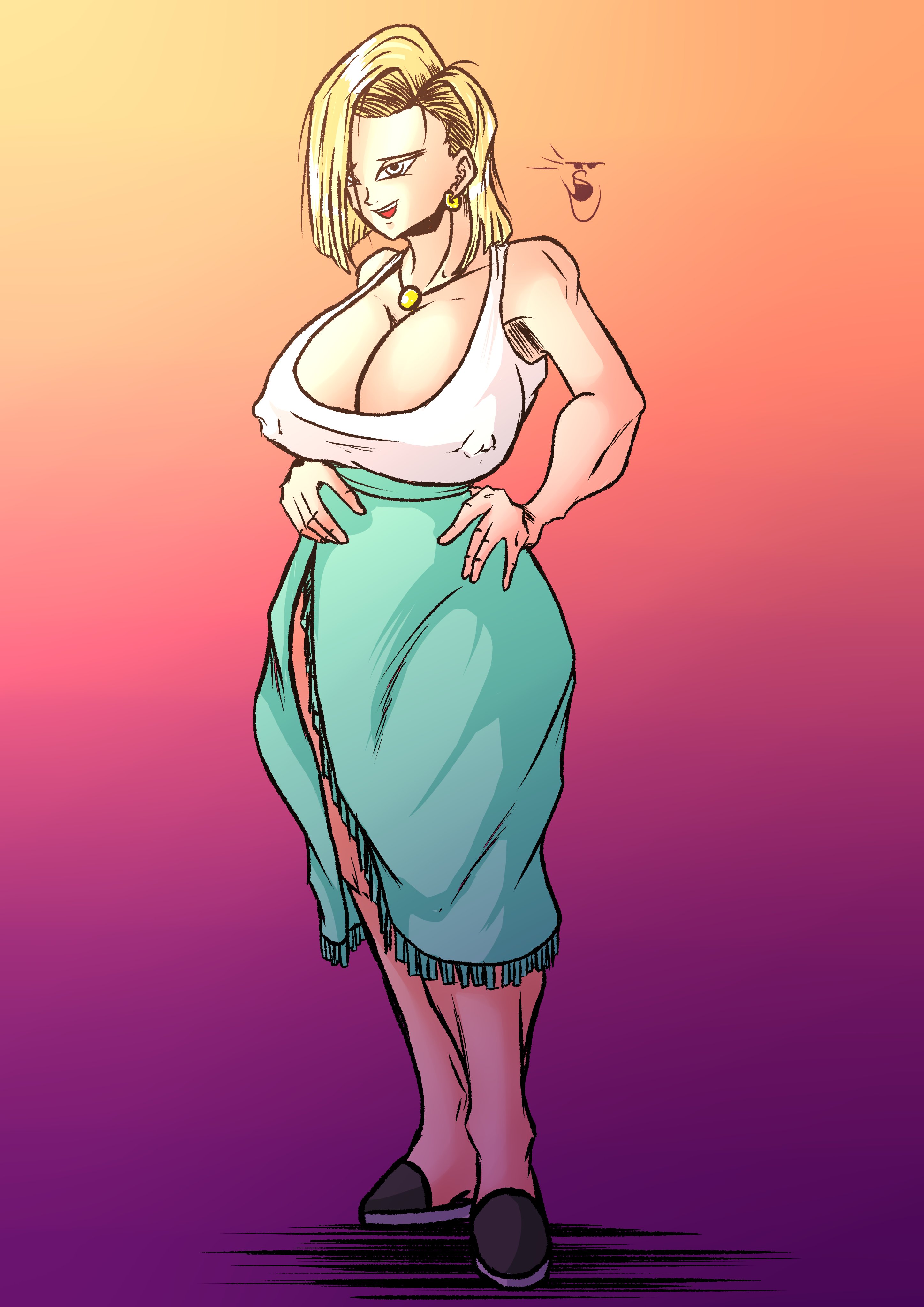 1girls, android 18, ass, blonde, blonde hair, blue eyes, breasts, cleavage, curvy, dragon ball, erect nipples, female, huge areolae, huge ass, huge breasts, nipples, puffy nipples, santaima z, short hair, voluptuous, wide hips, yellow hair