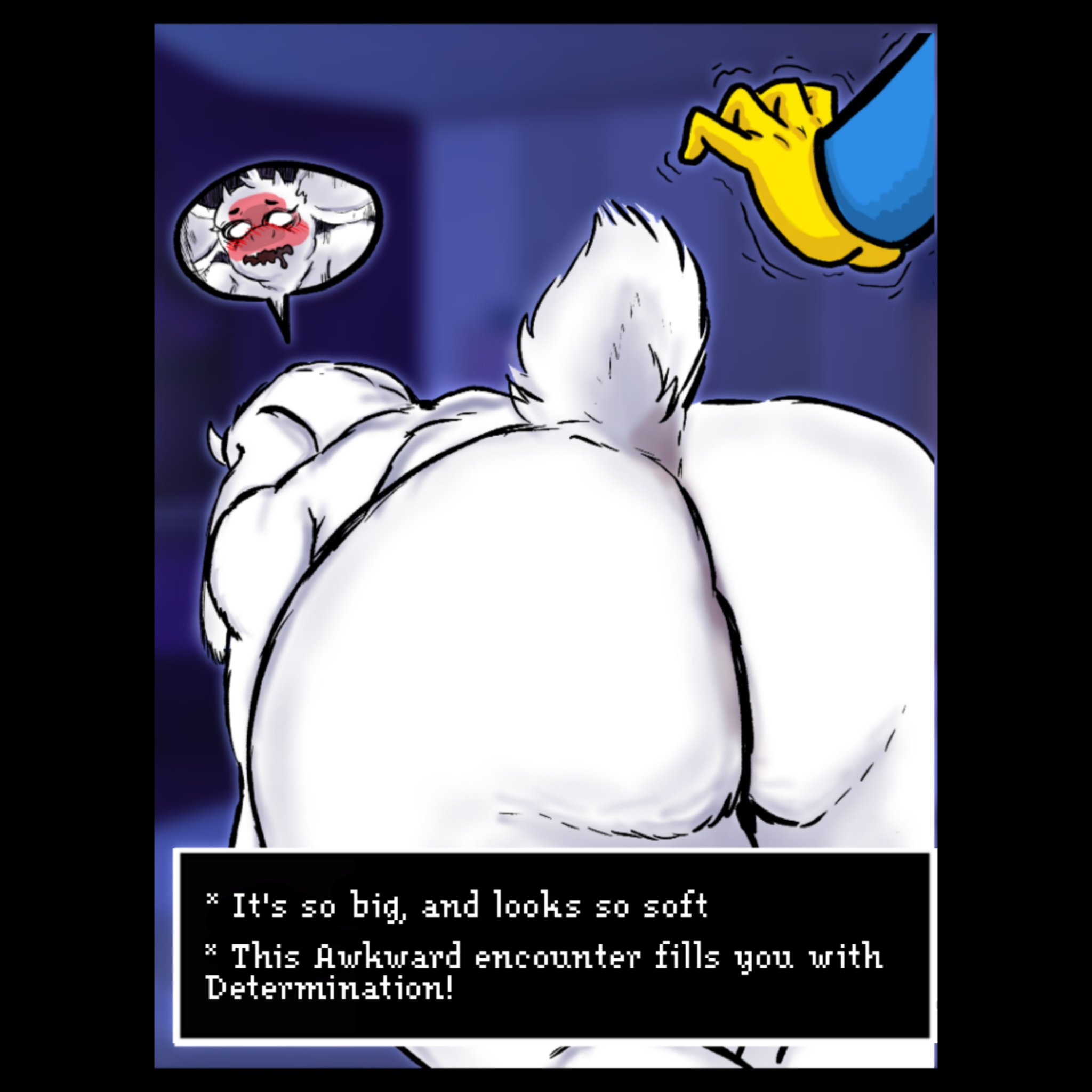 1boy, 1girls, anthro, ass, ass crack, ass out, ass up, bent over, blush, butt crack, deltarune, dialogue, digital media (artwork), embarrassed, fat ass, fat butt, female, frisk, furry, goat humanoid, kojoarts, living room, male, milf, mommy kink, mother and child, mother and son, naughtypaw (artist), nervous, on all fours, resisting, shaking, tail, tail up, text, text box, thought bubble, toriel, ttherandom, tthrandom, tthrandom rp, undertale, white fur, white hair, wide eyed, yellow skin