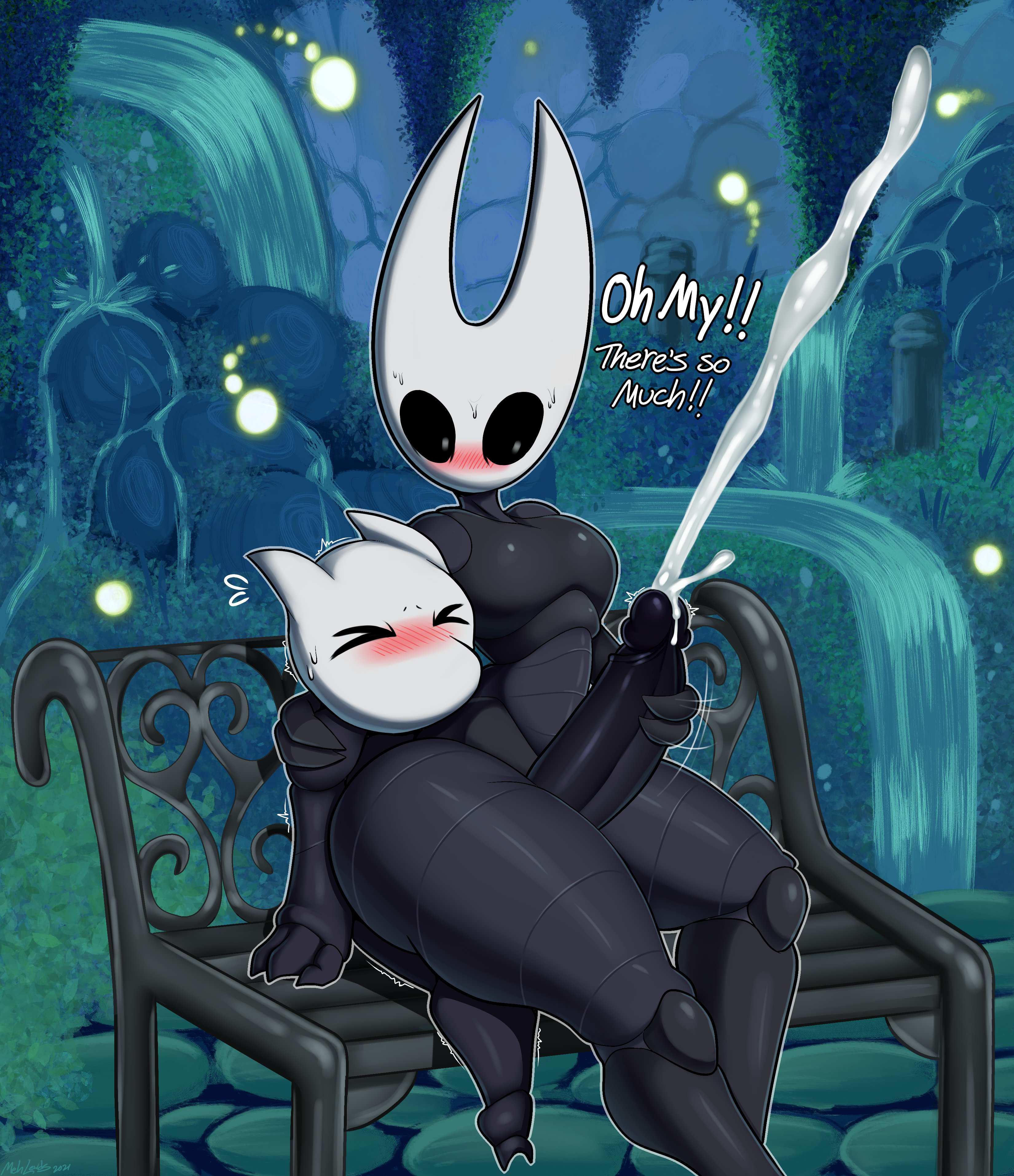 1boy, 1girls, 2021, 4k, absurd res, anthro, ass, bench, bench (hollow knight), big ass, blush, bodily fluids, completely nude, cum, cumming from handjob, cumshot, cute, dialogue, duo, ejaculation, english text, fat ass, female, femdom, gentle femdom, handjob, hi res, highres, hollow knight, hornet (hollow knight), huge ass, huge butt, huge cock, larger female, loads of cum, male, male/female, mehdrawings, mehdraws, mehlewds, naked, naked female, nature, nature background, no bra, no humans, no panties, nude, nude female, on lap, original character, penile, penis, sex, simple background, sitting on bench, sitting on lap, size difference, small but hung, smaller male, stroking penis, sweat, sweatdrop, tagme, team cherry, text, the wanderer (msignmeup), thick, thick ass, thick thighs, thigh job, thigh sex, thighjob, thighs, uncensored, vessel (species), video games, waterfall, wide hips