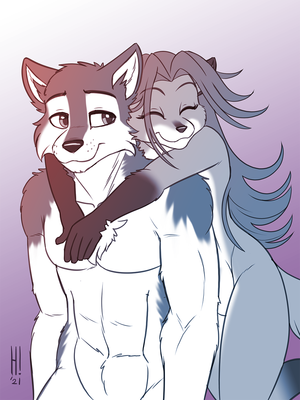 2021 5_fingers anthro brutus_(twokinds) canid canine canis chest_tuft closed_eyes comforting digital_media_(artwork) duo female fingers fox fur gloves_(marking) hair heresy_(artist) hi_res hug hugging_from_behind humanoid_hands keidran laura_(twokinds) long_hair looking_at_another looking_back looking_back_at_another male male/female mammal markings navel nude portrait signature smile three-quarter_portrait tuft twokinds webcomic wolf