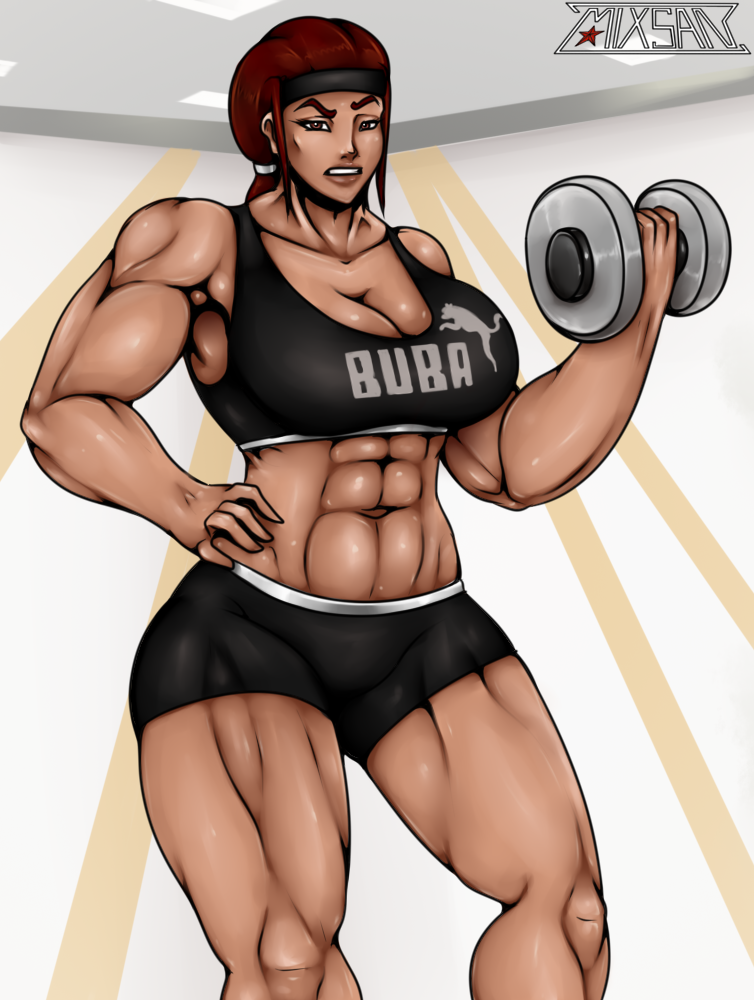 1girls abs clothed huge_breasts muscular_female romman08 solo solo_female thick_thighs weightlifting workout workout_clothes