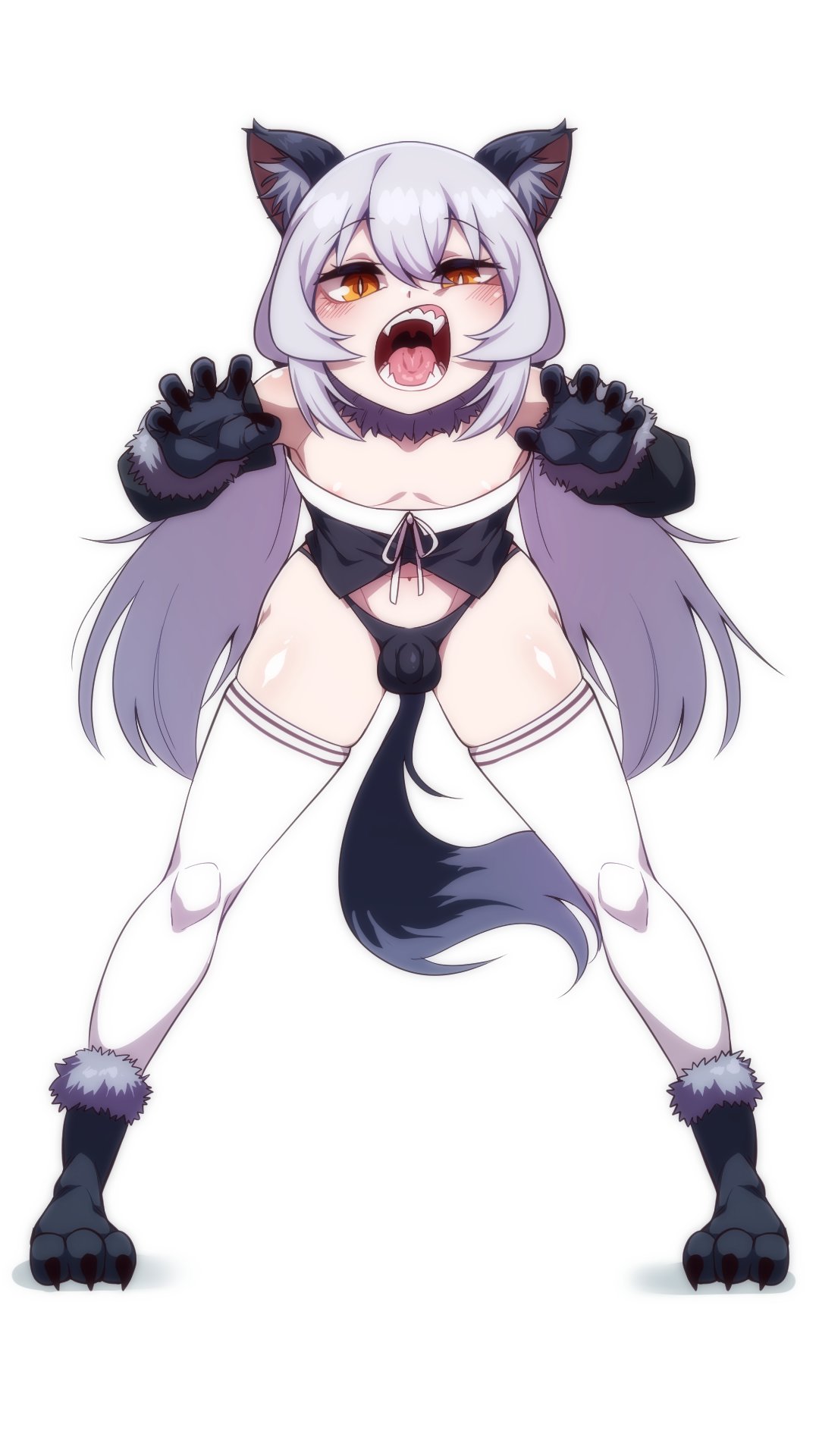 1boy ain(in) animal_ears balls bulge eye_contact femboy girly gloves long_hair looking_at_viewer male orange_eyes penis_bulge small_penis tail thighhighs thighs tongkkangi tongkkangi_(streamer) twintails virtual_youtuber white_background zvz6iat9r3xmek5