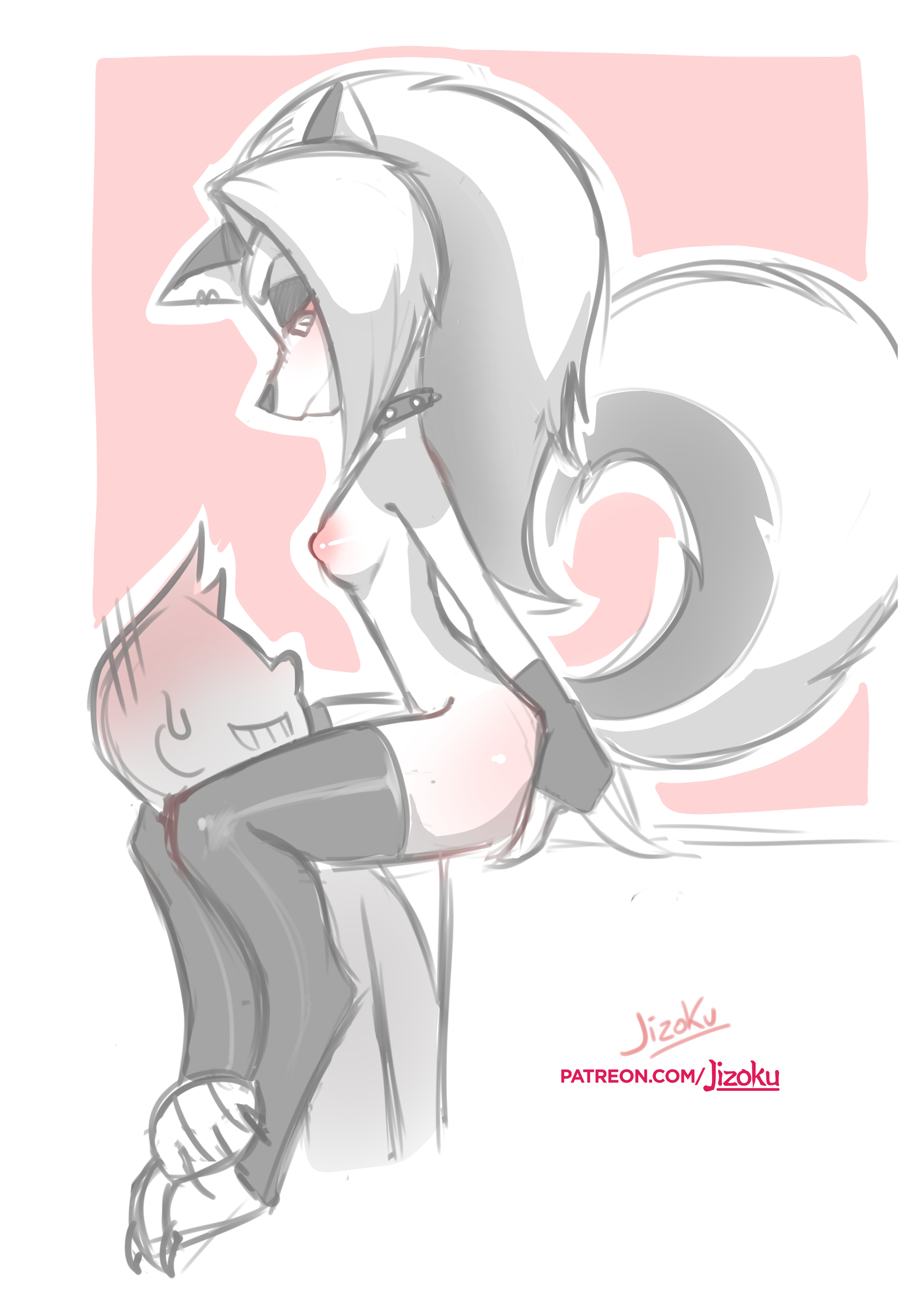 1girls, 2021, absurd res, anthro, blush, bodily fluids, breasts, canid, canid demon, canine, cleavage, clothed, clothing, collar, demon, digital media (artwork), digitigrade, duo, female, fingerless gloves, fur, gloves, goth, grey body, grey fur, grey hair, hair, handwear, head between legs, hellhound, helluva boss, hi res, human, human on anthro, interspecies, jizoku, leggings, legs around head, legwear, looking down, loona (helluva boss), male, male/female, mammal, multicolored body, multicolored fur, nude, paws, pupils, red sclera, shaded, sitting, slit pupils, smile, spiked collar, spikes, sweat, thigh highs, thighhighs, vivienne medrano, white body, white eyes, white fur