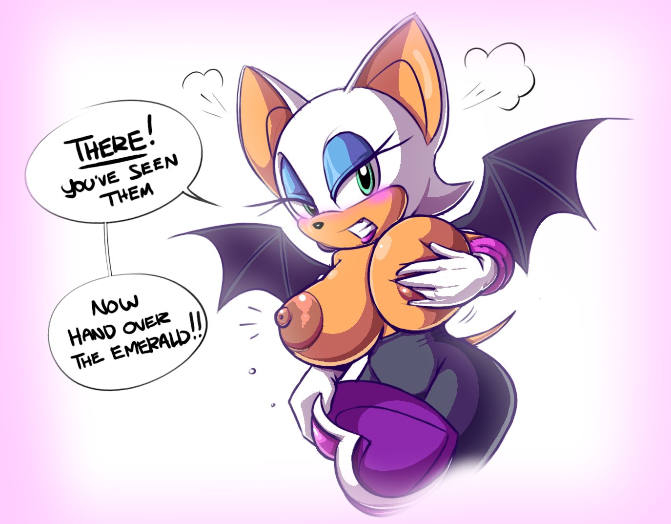 1girls, bat, bat wings, big breasts, breasts, female, fours (artist), holding breast, large breasts, rouge the bat, sagging breasts, shortstack, solo, sonic (series), squidapple, topless
