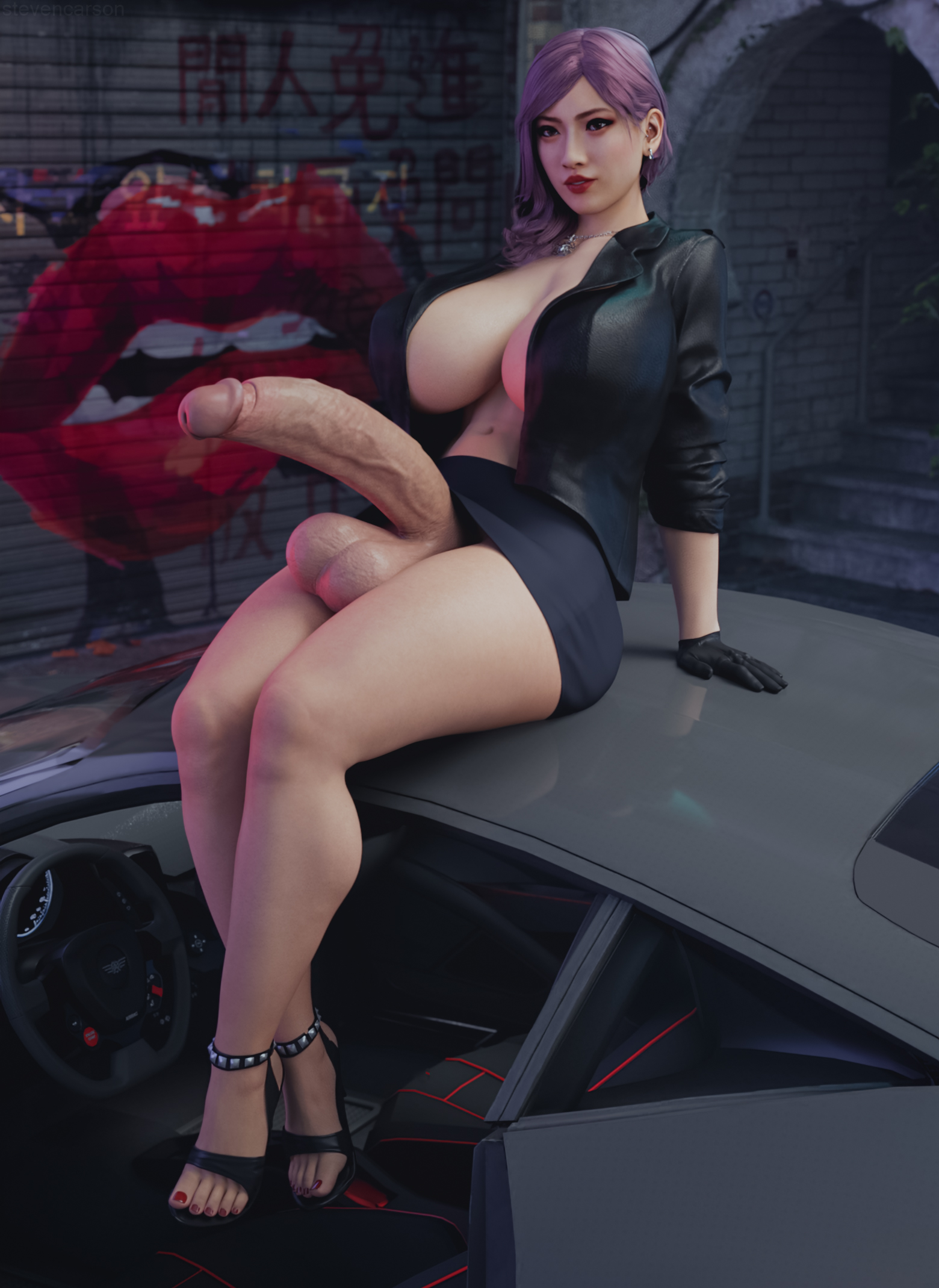 1futa, 3d, balls, big breasts, breasts, cleavage, erection, futa only, futanari, huge cock, ineffective clothing, intersex, large breasts, penis, ryuu ga gotoku, seong-hui, seonhee, solo, stevencarson, testicles