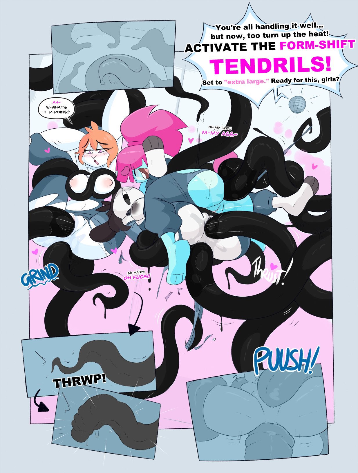 1girls, 3girls, abbi (kilinah), anal, anal sex, aphrodisiac, areolae, ass, bodysuit, breasts, clothed, clothing, comic, dialogue, double penetration, female, female only, functionally nude, furry only, kilinah, multiple females, multiple girls, oreo (kilinah), original, original character, original characters, partially clothed, pussy, sex, shen (kilinah), source request, tentacle, tentacle sex, tentacles, text, torn clothes, torn clothing, vaginal penetration