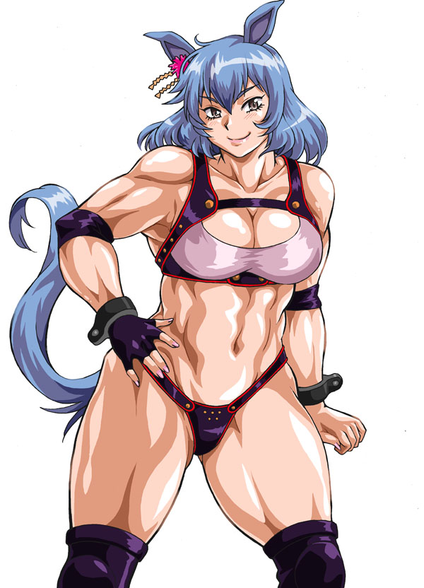 abs ass blue_eyes blue_hair breasts cleavage female furry furry_breasts girl hair manabe_jouji muscular muscular_female wide_hips