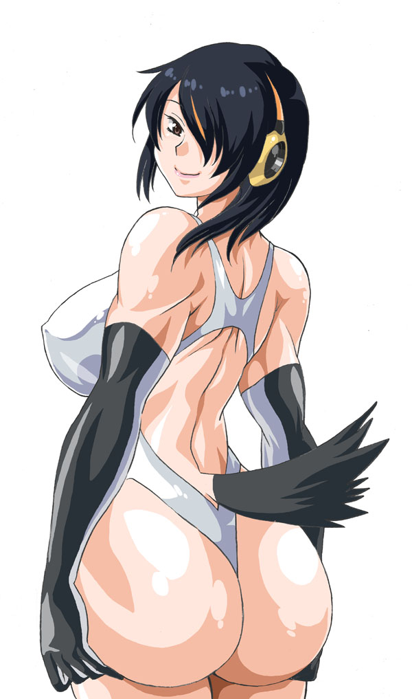 ass big_ass black_eyes black_gloves black_hair breasts female furry girl gloves headphones manabe_jouji muscular penguin