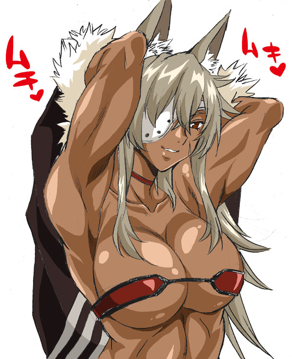 1girls abs big_breasts breasts cleavage female female_only furry ghislaine_dedoldia manabe_jouji muscles muscular mushoku_tensei solo thick_thighs white_background wide_hips