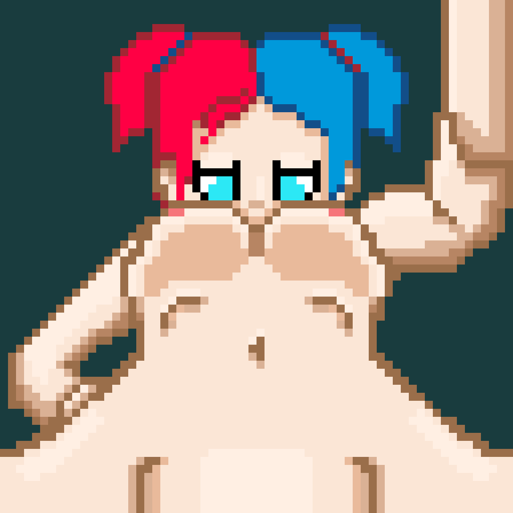 animated, blue eyes, dc, dc comics, deepthroat, fellatio, futanari, hand on head, harley quinn, intersex, npc999, pixel art, pov, taker pov