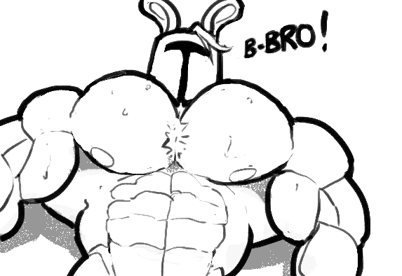 1boy abs armor bara biceps bunny bunny_ears gay helmet male male_only monochrome muscle muscles muscular_male nipples nude pecs rg01 rg01_(undertale) ripped-saurian royal_guard_(undertale) solo solo_male undertale