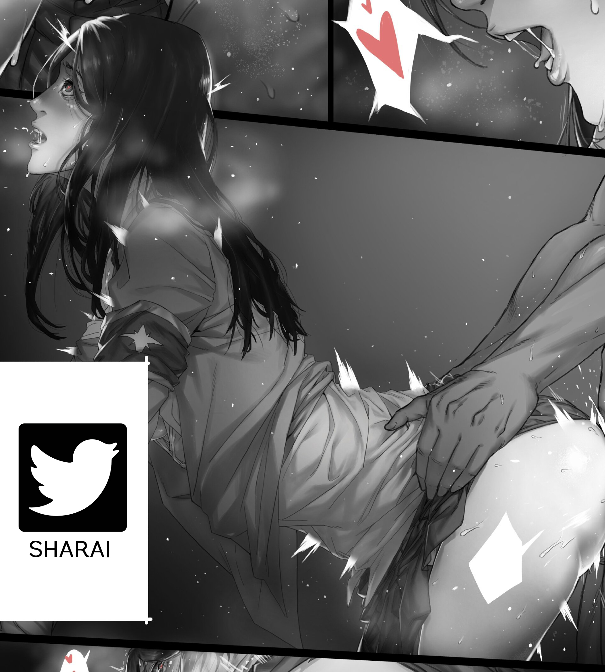 1girls, armband, ass, attack on titan, cum, cum inside, doggy style, doujin, doujinshi, eldian armband, eldian flag, female, female soldier, forced sex, greyscale, hair down, interracial, jacket, logo, long hair, male, marley military uniform, moaning, monochrome, pieck finger, sex, sharai, shingeki no kyojin, soldier, twitter username, unseen male face