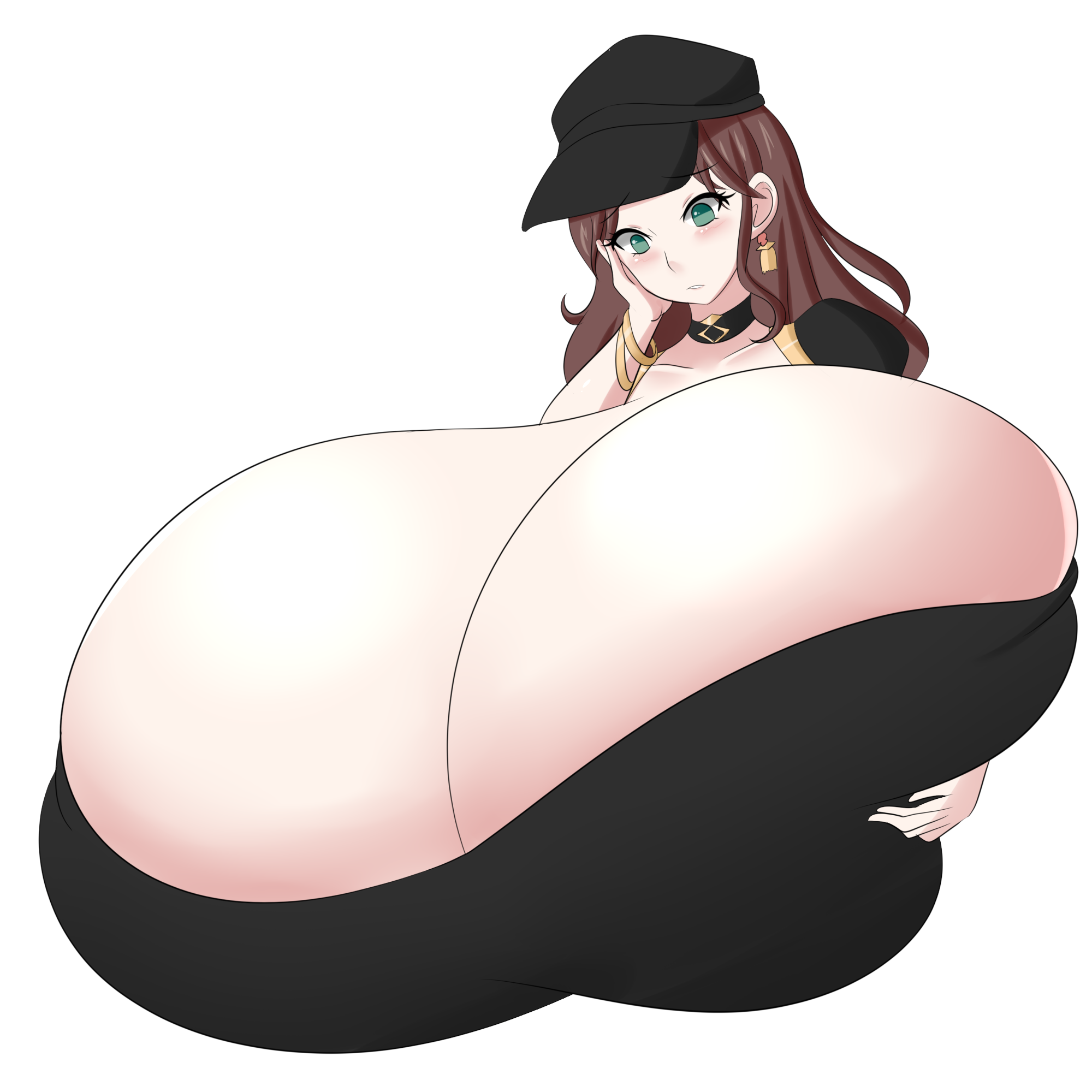 1:1, 1girls, alternate breast size, big breasts, breasts, breasts bigger than head, breasts bigger than torso, brown hair, choker, collarbone, dorothea arnault, earrings, enormous breasts, female, female only, fire emblem, fire emblem: three houses, garreg mach monastery uniform, gigantic breasts, green eyes, hat, huge breasts, hyper, hyper breasts, jcdr, large breasts, long hair, massive breasts, nintendo, solo, solo female, top heavy, unamused, upper body