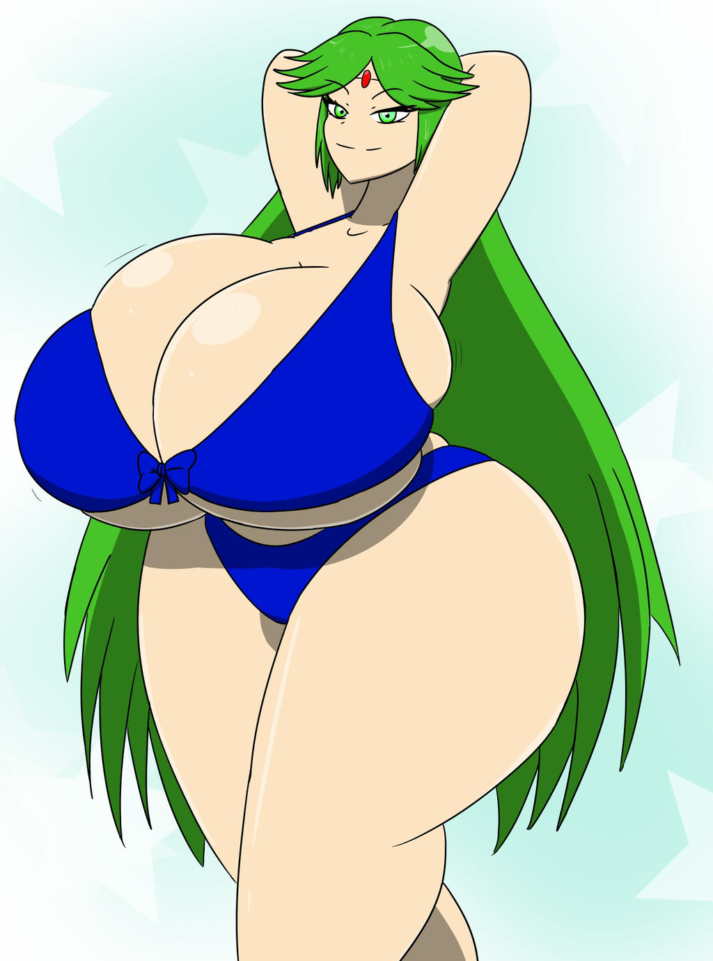 alternate ass size, alternate body type, alternate breast size, bikini, breasts, enormous breasts, exhibitionism, female, female only, green eyes, green hair, huge breasts, huge hips, igphhangout, kid icarus, kid icarus uprising, massive breasts, milf, nintendo, palutena, smile, solo, solo female, super smash bros., swimsuit, tagme, thick thighs, top heavy, very long hair, wide hips