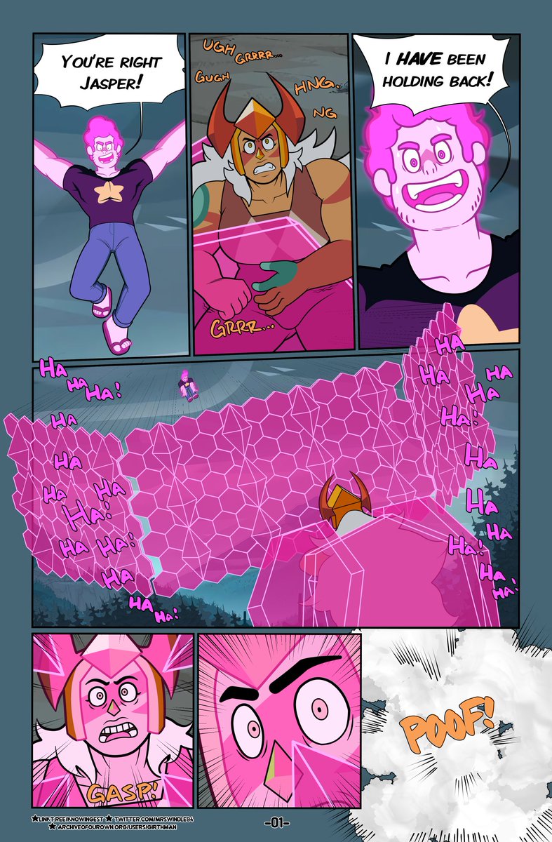 cartoon_network cleavage comic comic_page dark_kaje english_text female fragments_(steven_universe_future) gem_(species) jasper_(steven_universe) male mrswindle94 page_1 page_number steven_quartz_universe steven_universe steven_universe_future twitter_username url