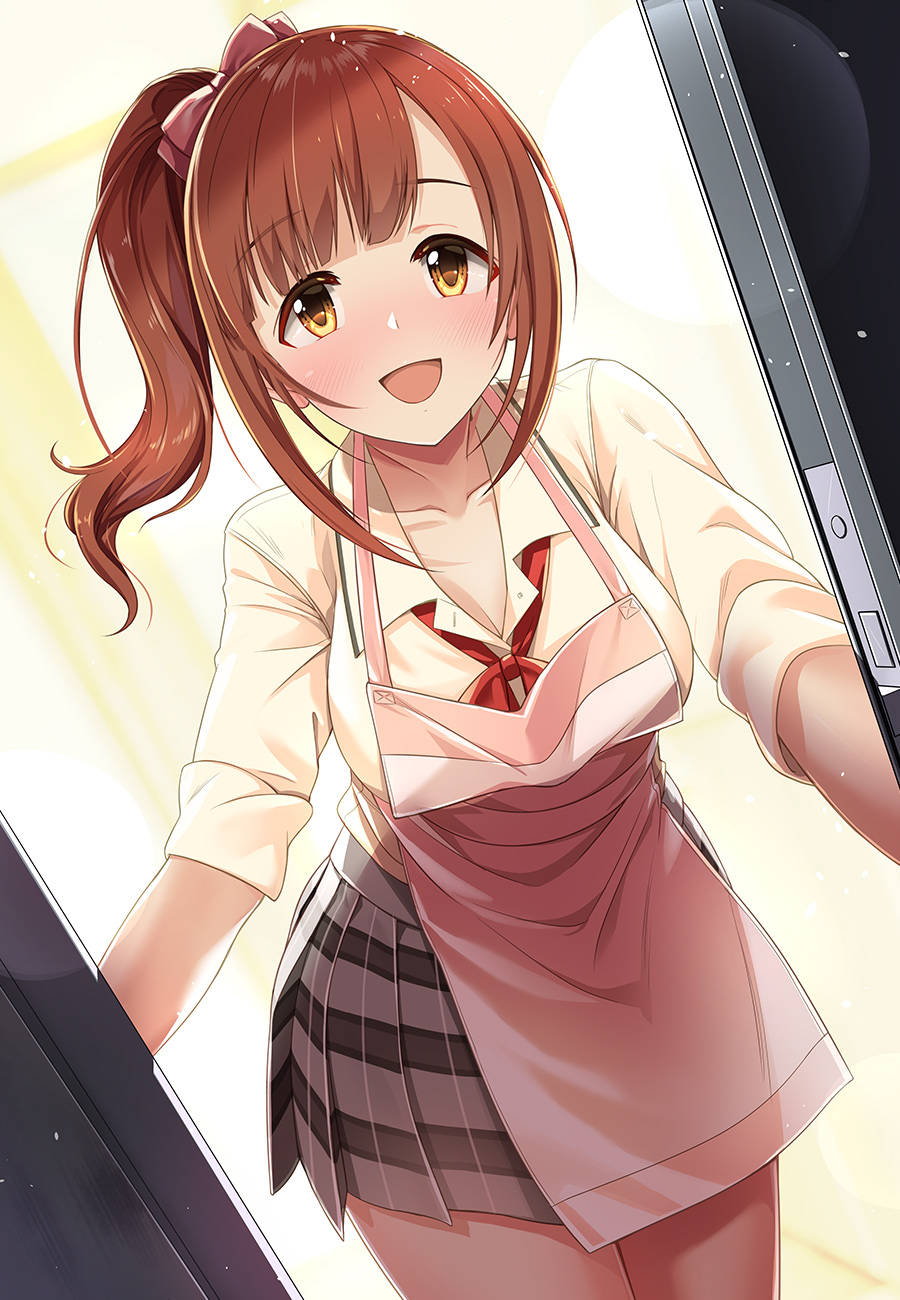 apron, bangs, blush, clothed, female, idolmaster, idolmaster cinderella girls, igarashi kyouko, looking at viewer, mk (mod0), ponytail, safe, sidelocks, wife