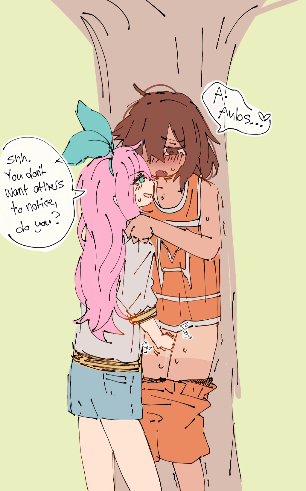 1cuntboy, 1futa, aubrey (faraway) (omori), aubrey (omori), blush, cuntboy, cuntboysub, fangs, female, femboy, femdom, fingering, futa on cuntboy, futanari, futasukichio, intersex, kel (faraway) (omori), kel (omori), male, omori, public, public sex, straight, submissive cuntboy, sweat, t4t, text, trans man, trans woman, transfem, transhet, transmasc