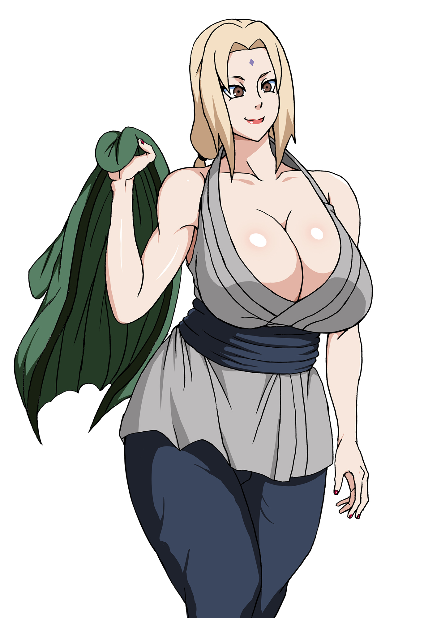 1girls, big breasts, blonde hair, breasts, brown eyes, cleavage, clothed, clothed female, clothes, clothing, female, female only, forehead jewel, fully clothed, long hair, naruho, naruto, naruto (series), naruto shippuden, red lipstick, red nails, solo, tsunade, twintails
