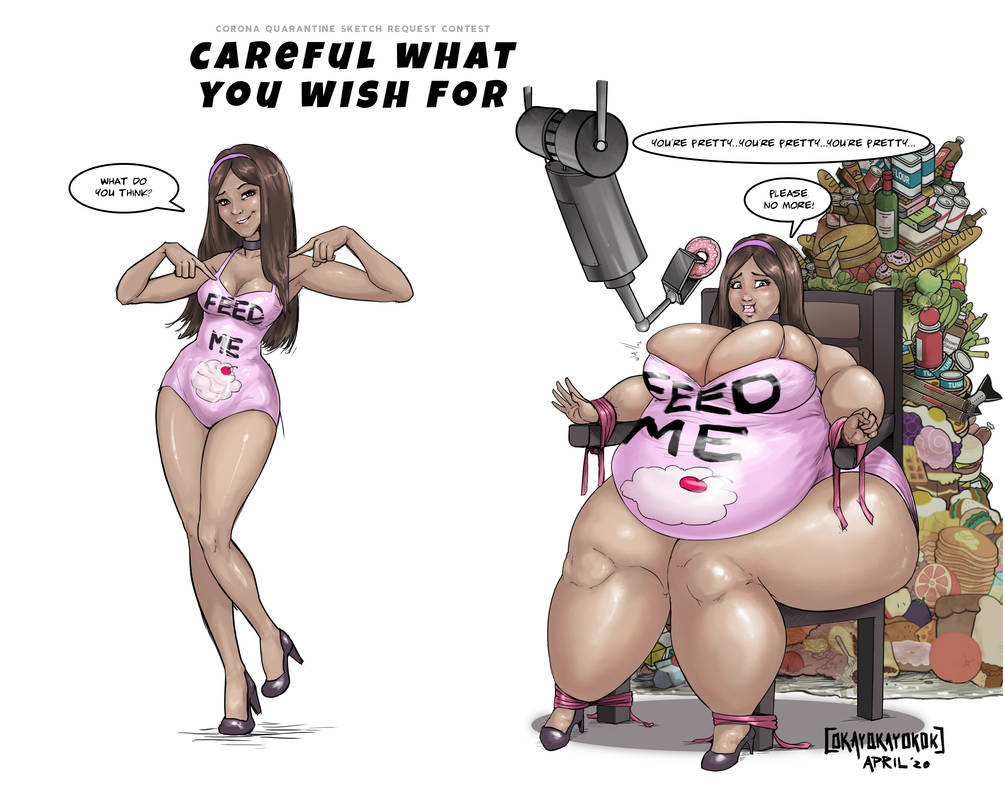 bbw fat feederism feeding force_fed force_feeding forced_weight_gain huge_belly huge_breasts large_belly large_breasts okayokayokok overweight slightly_chubby thick_thighs tight_clothing weight_gain