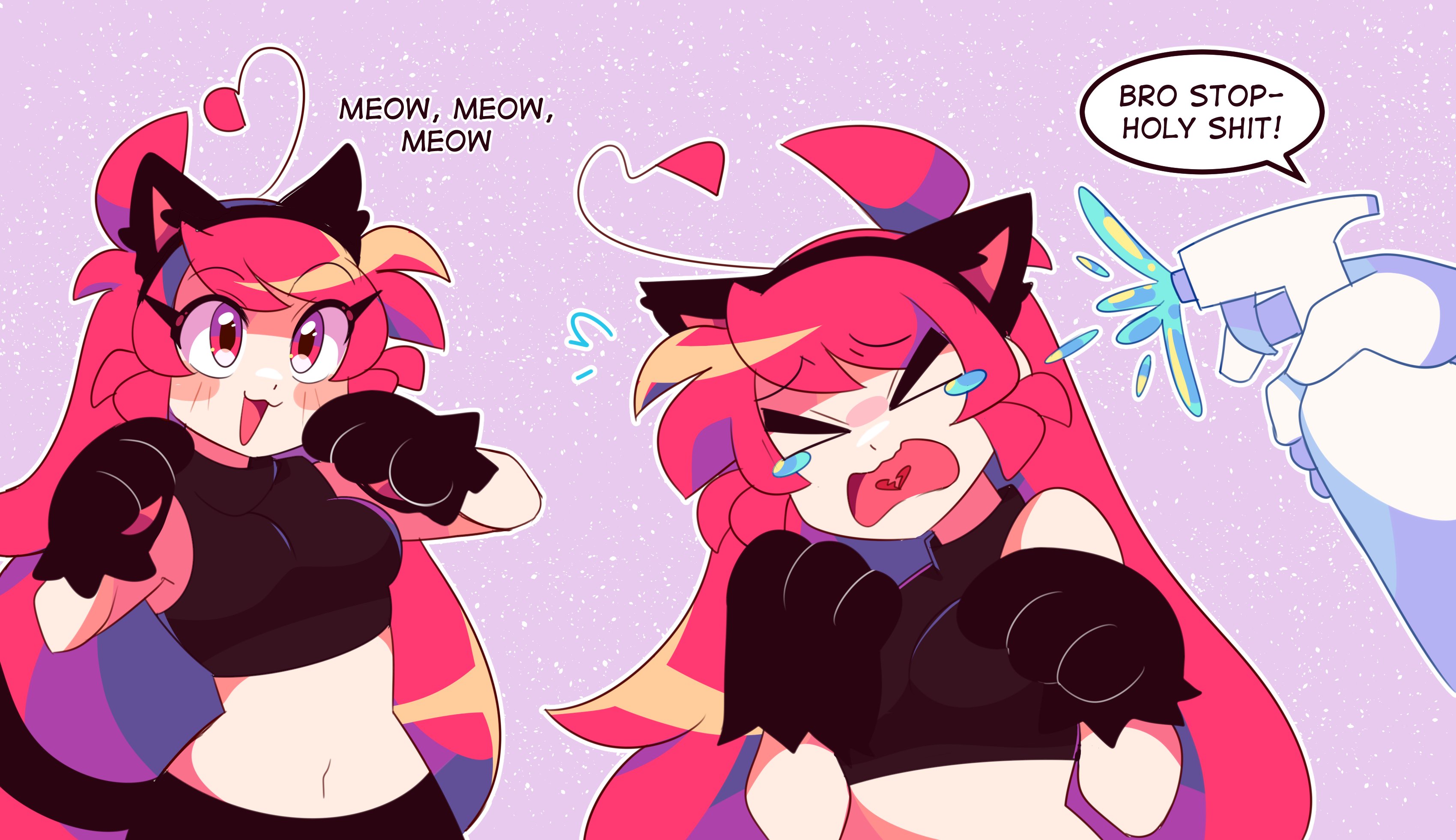 :3, cat ears, cat paws, fake animal ears, female, female only, lee (secretnarcissist), navel, outfit, paw gloves, pink hair, secretnarcissist, tagme