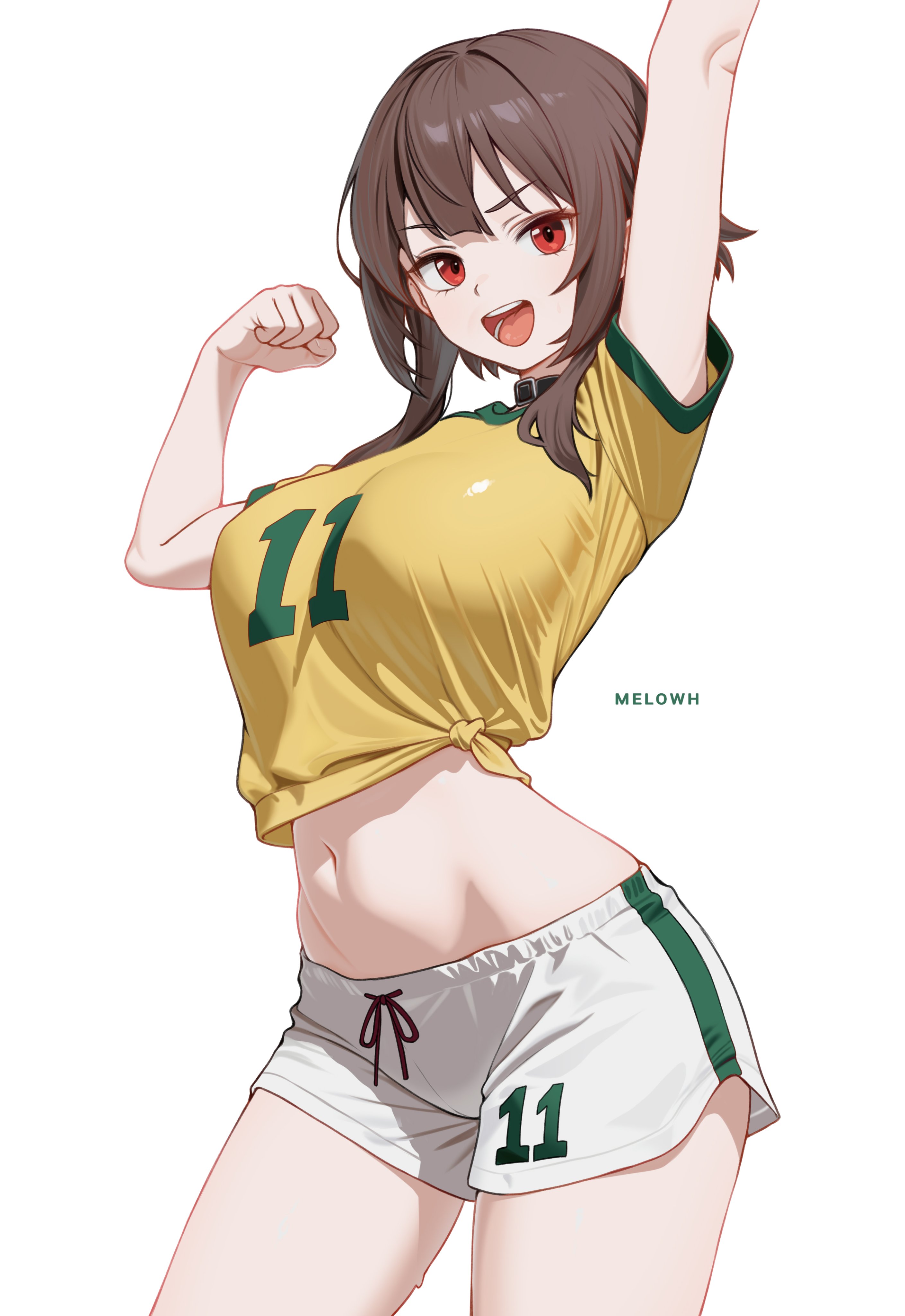 1girls, alternate body type, alternate breast size, alternate costume, curvaceous, curvy, curvy female, female, female focus, female only, kono subarashii sekai ni shukufuku wo!, light skin, light-skinned female, megumin, melowh, soccer, solo, solo female, solo focus