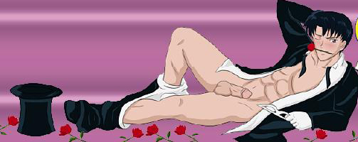 1boy abs bishoujo_senshi_sailor_moon clothing flower heyohwhoa male male_only mamoru_chiba open_shirt pants_down penis rose smooth_skin solo tagme tuxedo_mask uncensored winking